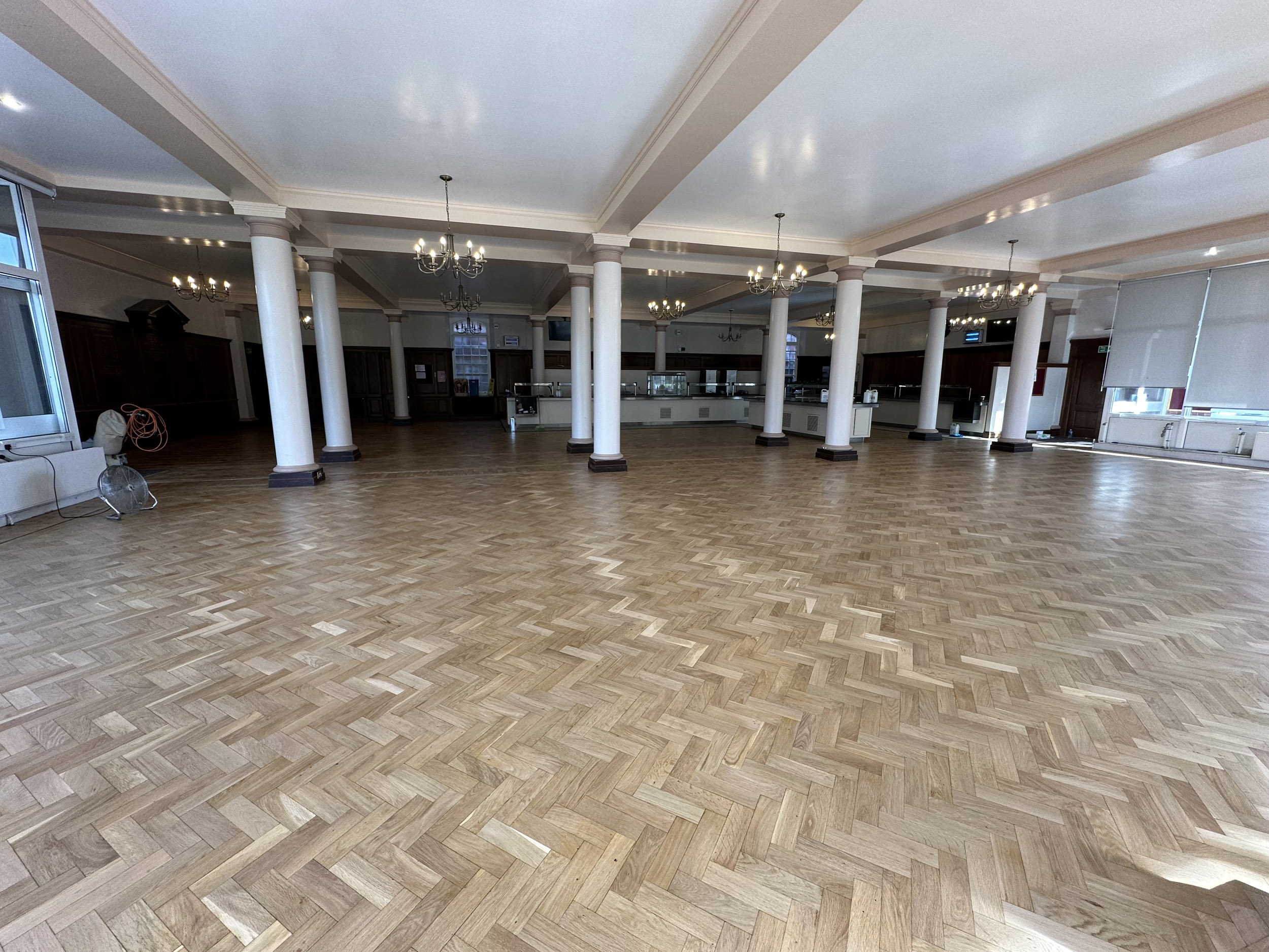 Dining Hall Wood Floor Sanded & Restored, Dauntsey School, West Lavington