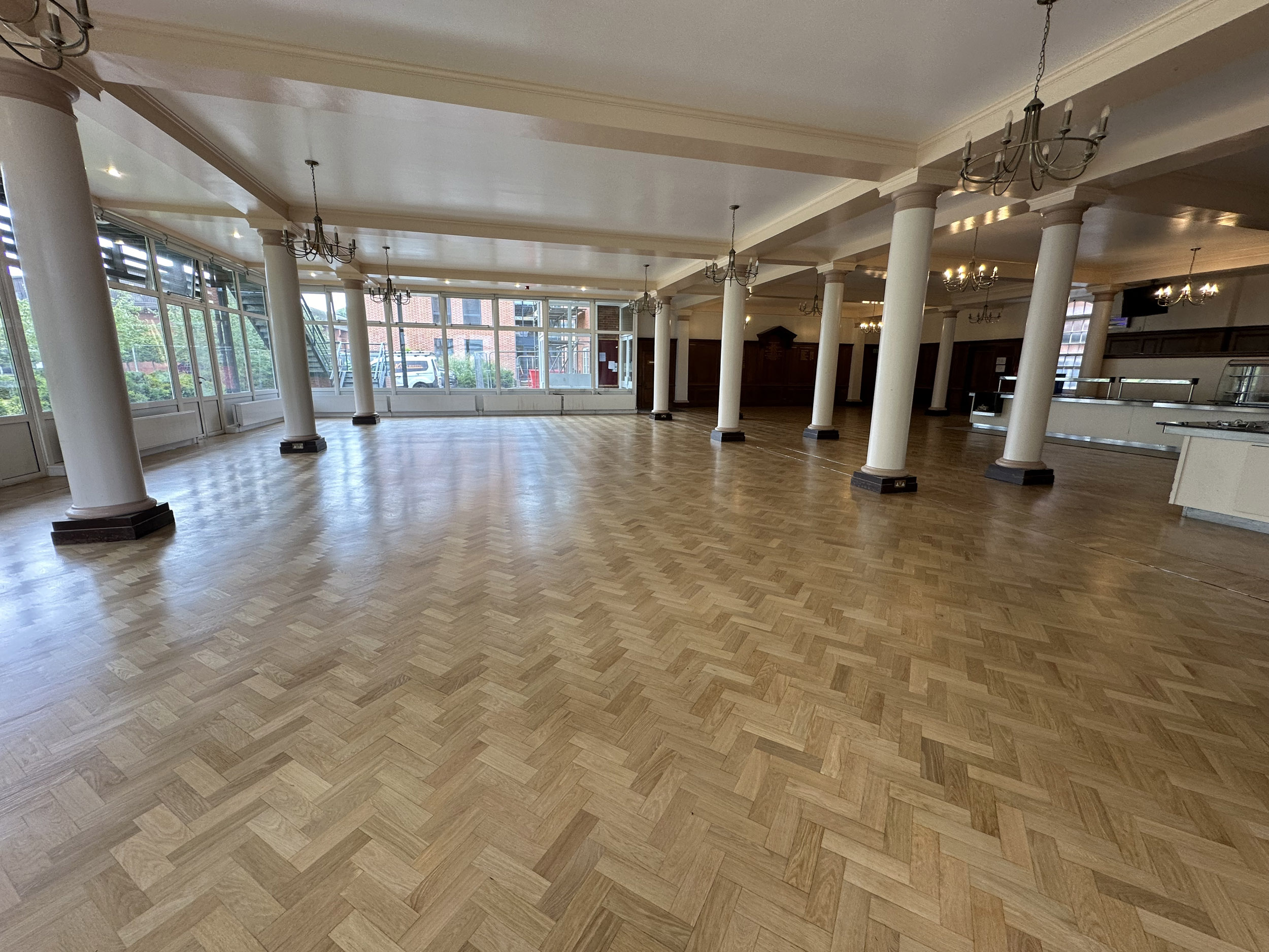 Dining Hall Wood Floor Sanded & Restored, Dauntsey School, West Lavington