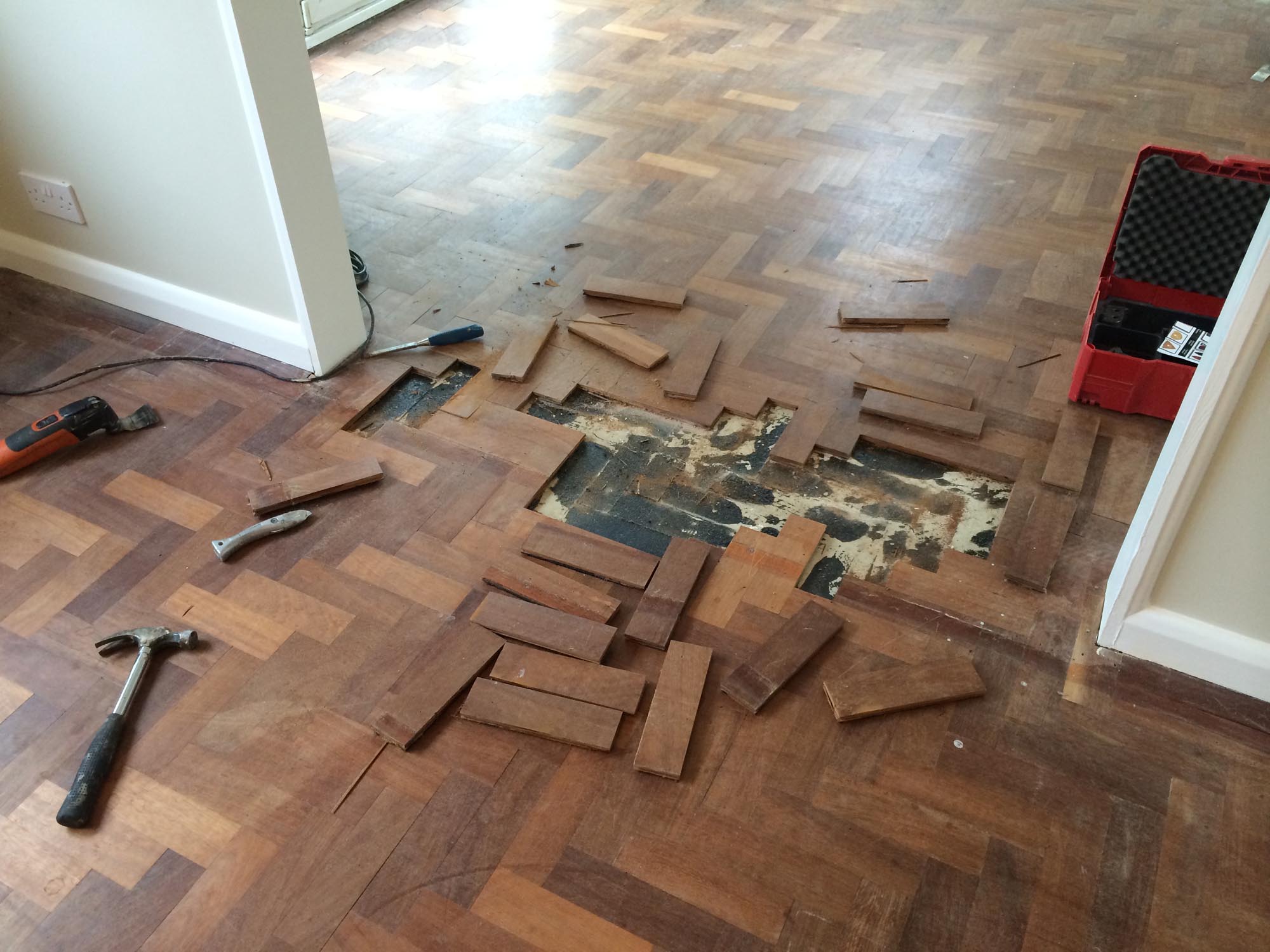 herringbone parquet mahogany sanding and repairs Pewsey