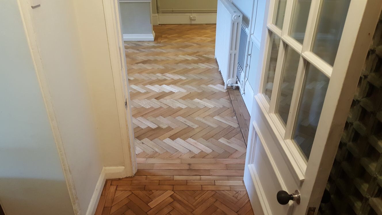 Old oak herringbone sanded and refinished in southampton