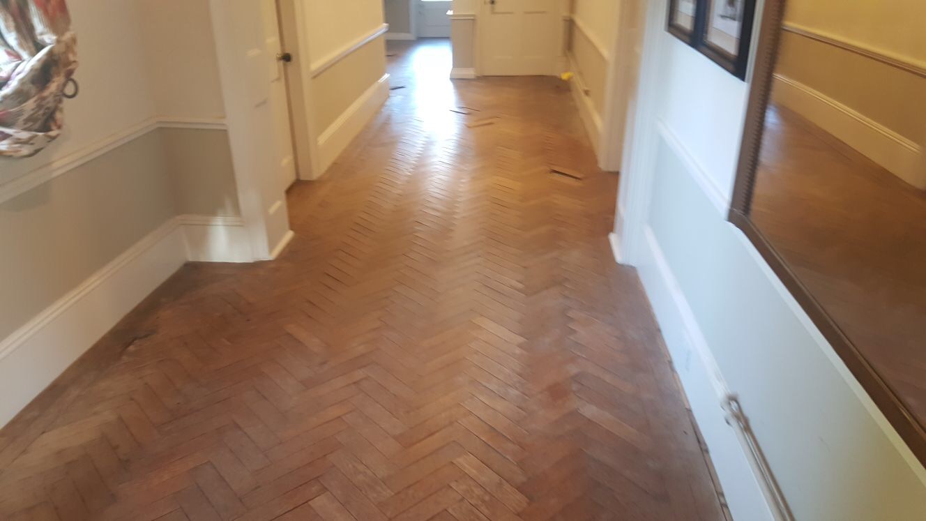 Old oak herringbone sanded and refinished in southampton