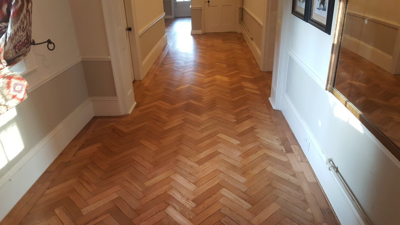 Old oak herringbone sanded and refinished in southampton