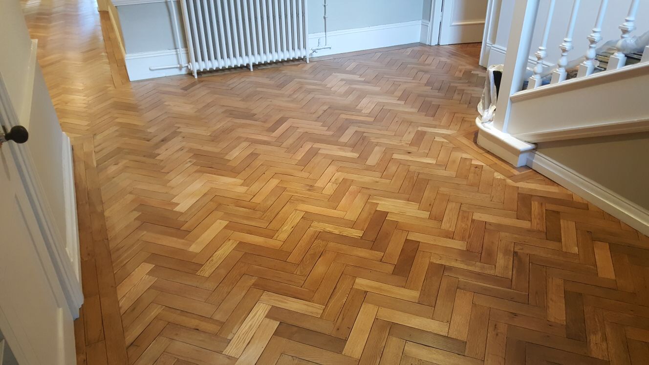 Old oak herringbone sanded and refinished in southampton