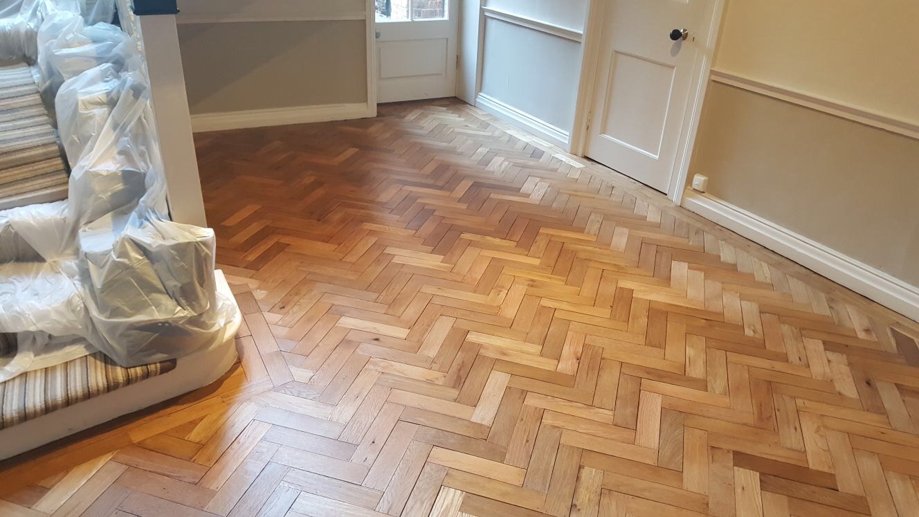 Old oak herringbone sanded and refinished in southampton