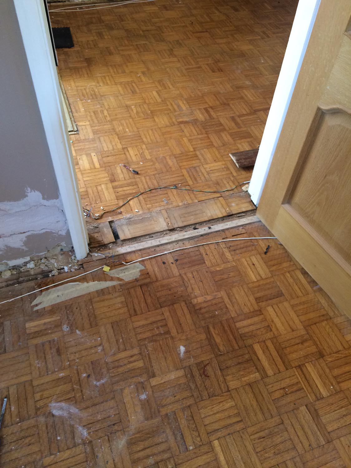 Oak parquet Mosaic sanding/repairs and refinishing - Wimborne