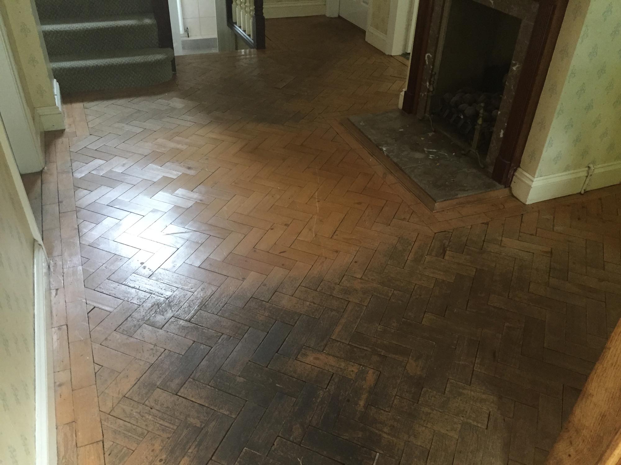 Pine parquet sanding/restoration cleaning in Wilton