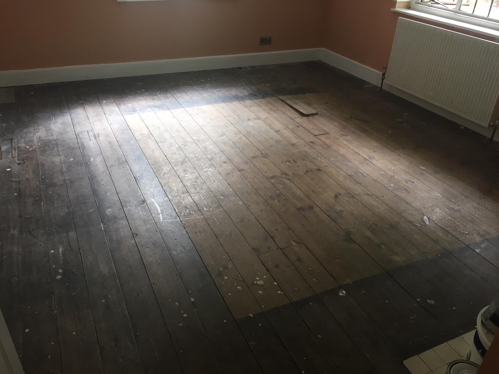 Pine parquet sanding/restoration cleaning in Wilton