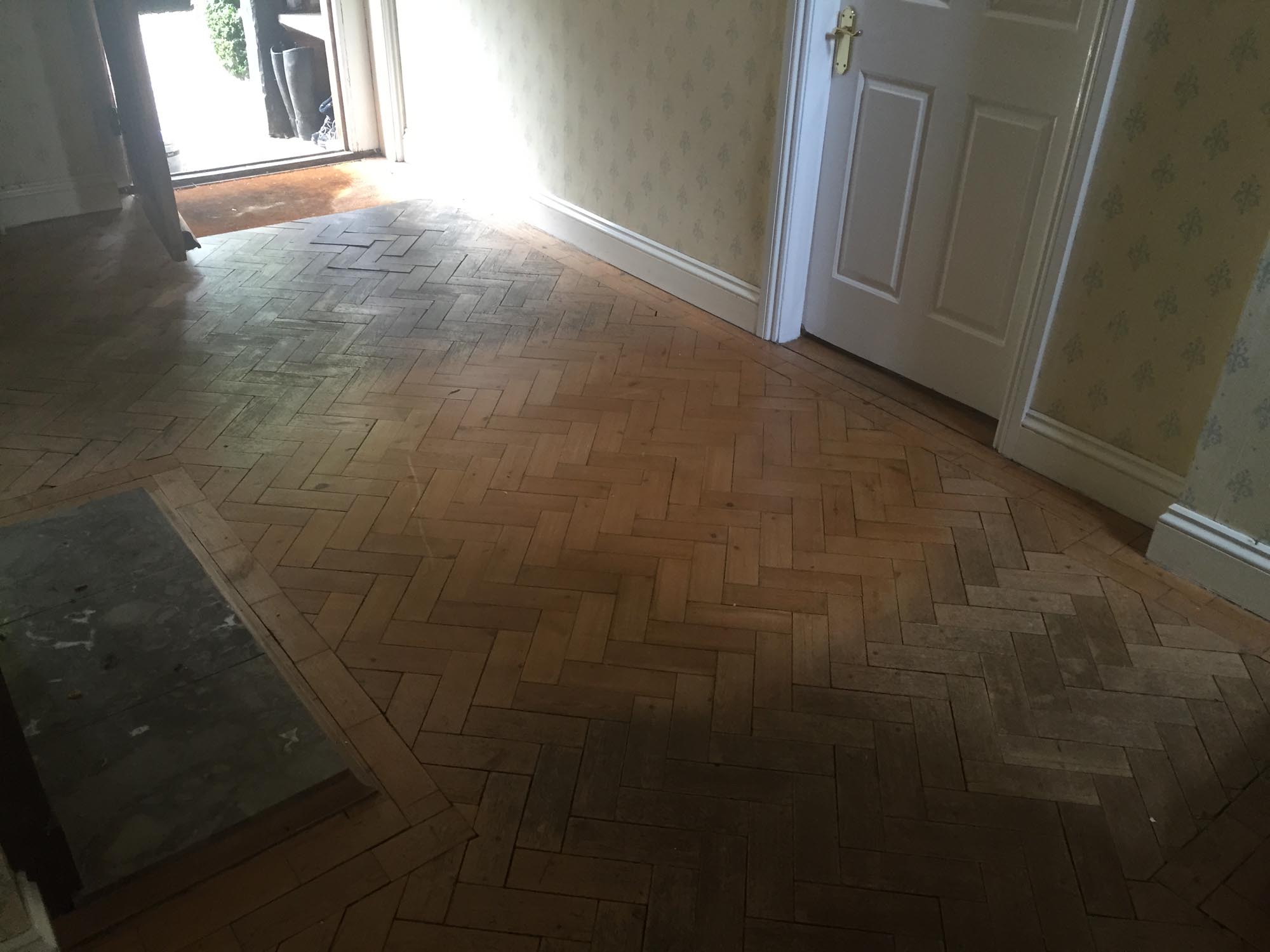 Pine parquet sanding/restoration cleaning in Wilton