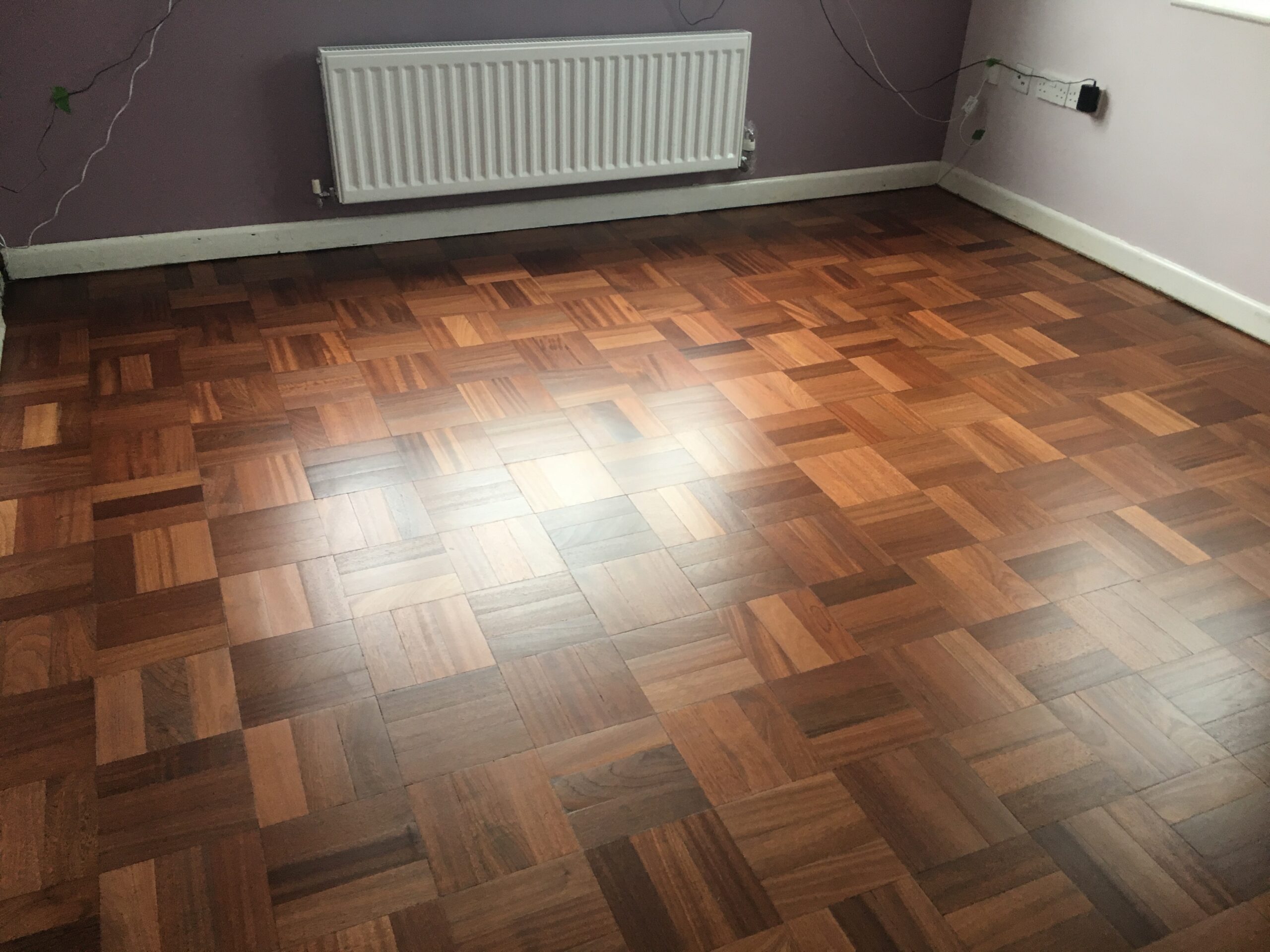 Sapele Basket Weave Parquet Floor Restoration, Winchester