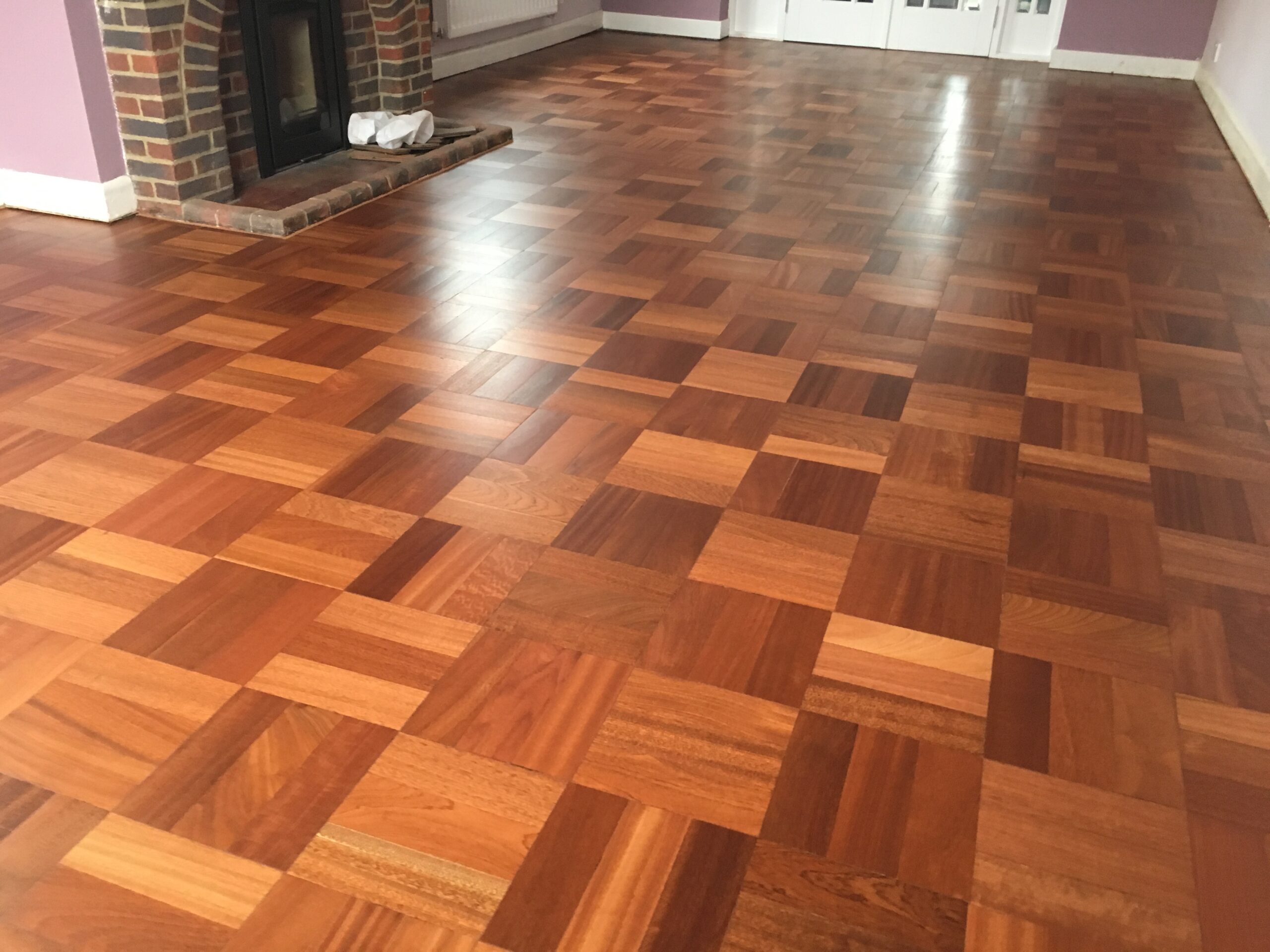 Sapele Basket Weave Parquet Floor Restoration, Winchester