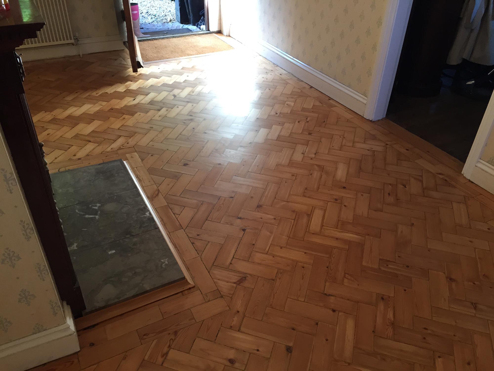 Pine parquet sanding/restoration cleaning in Wilton