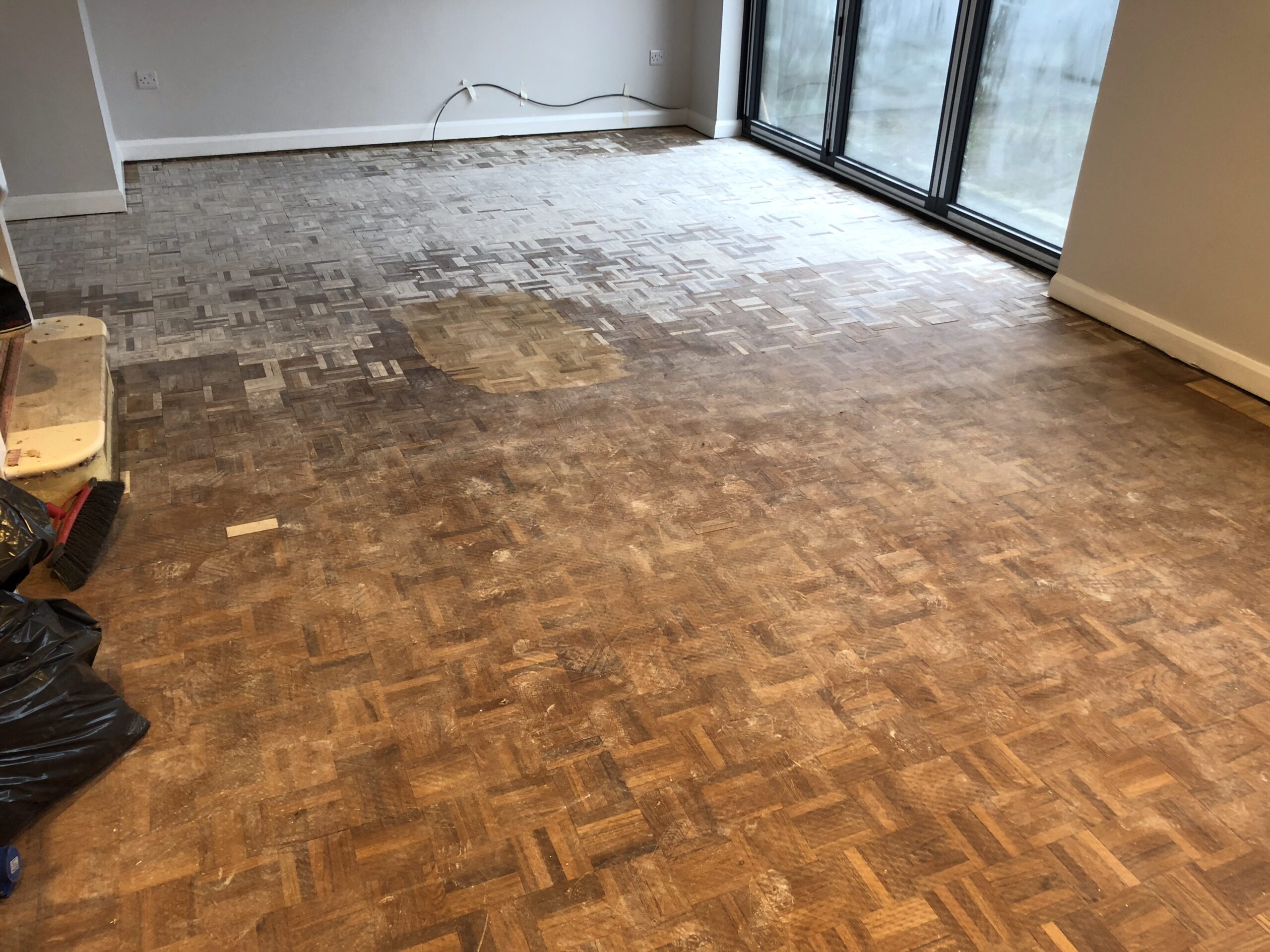Teak Mosaic Parquet Floor Repaired & Restored, Winchester