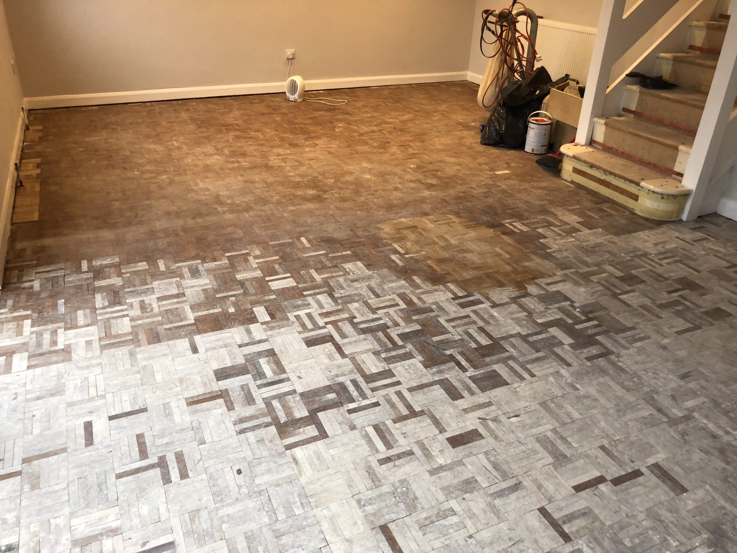Teak Mosaic Parquet Floor Repaired & Restored, Winchester