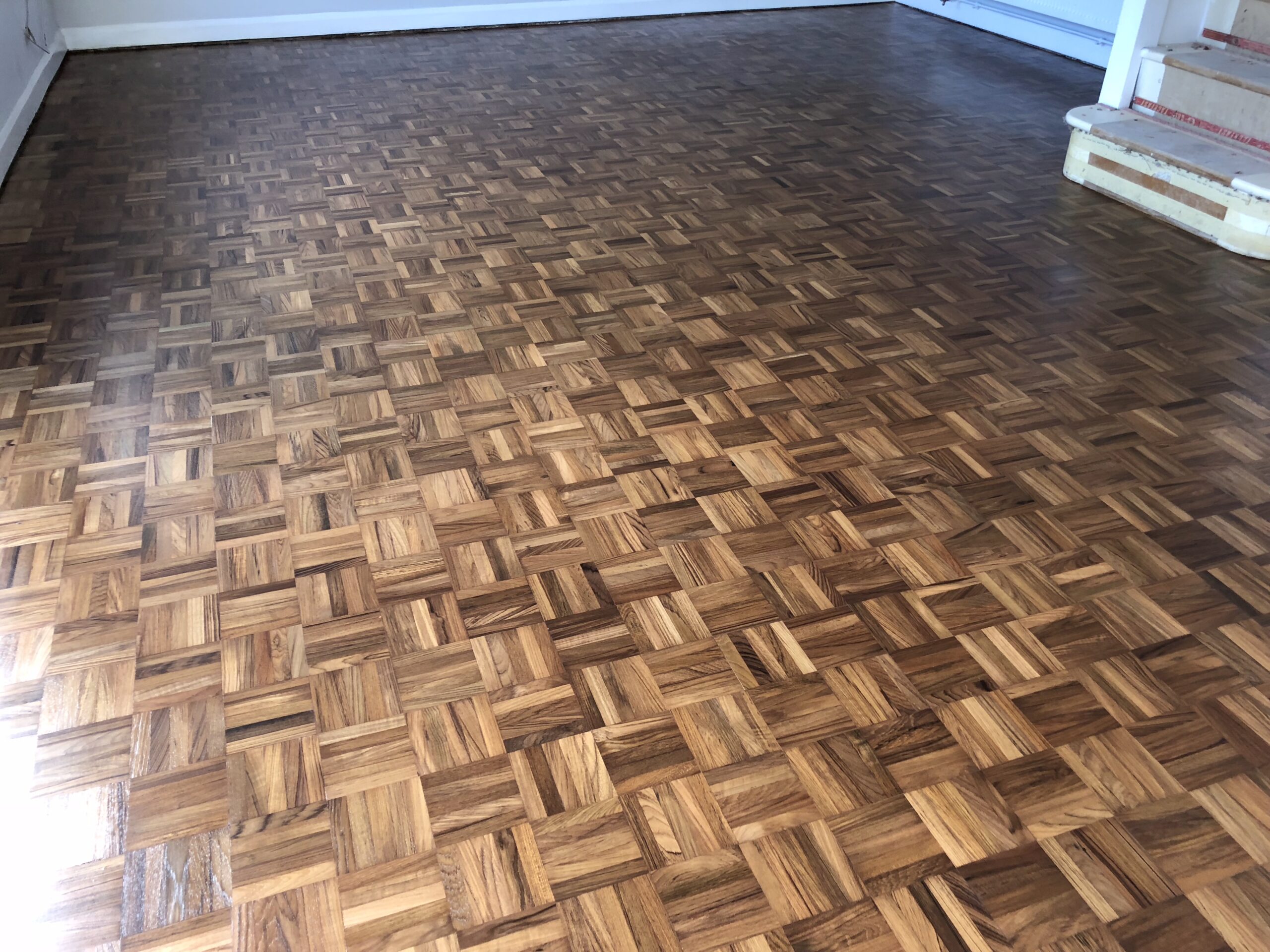 Teak Mosaic Parquet Floor Repaired & Restored, Winchester
