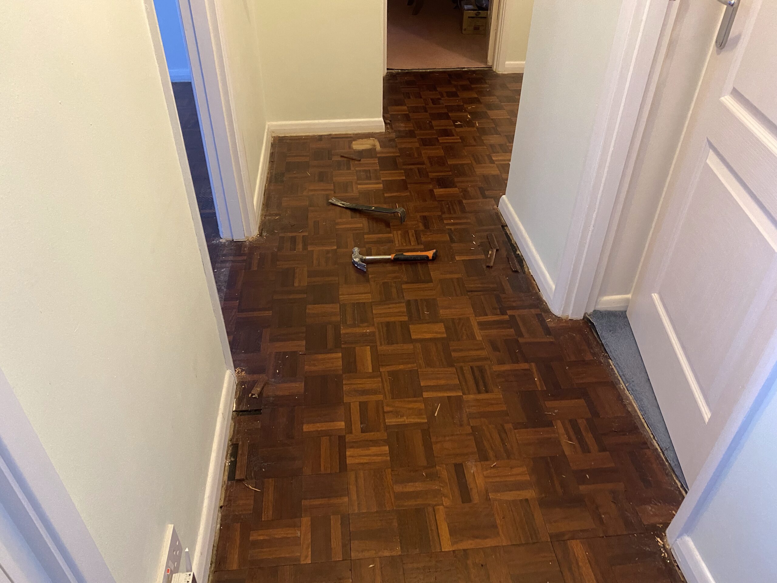Teak Mosaic Parquet Floor Restoration, Bournemouth