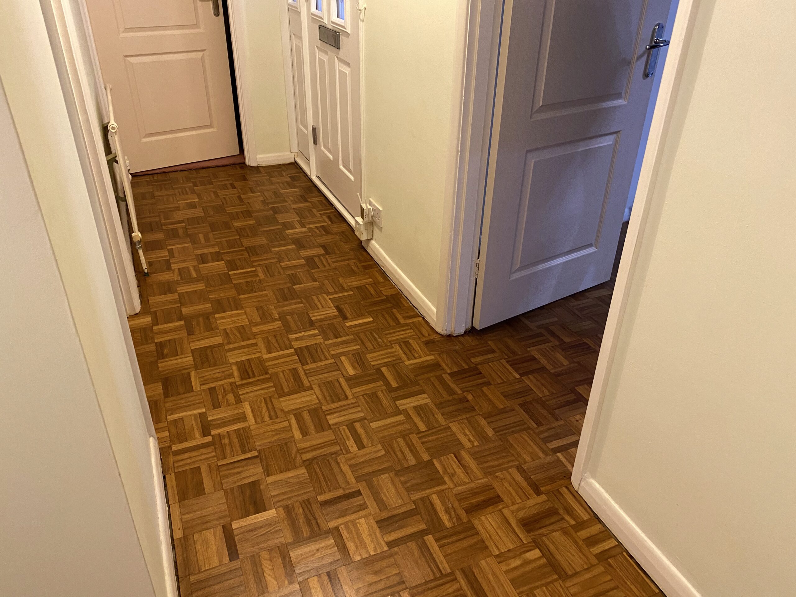 Teak Mosaic Parquet Floor Restoration, Bournemouth