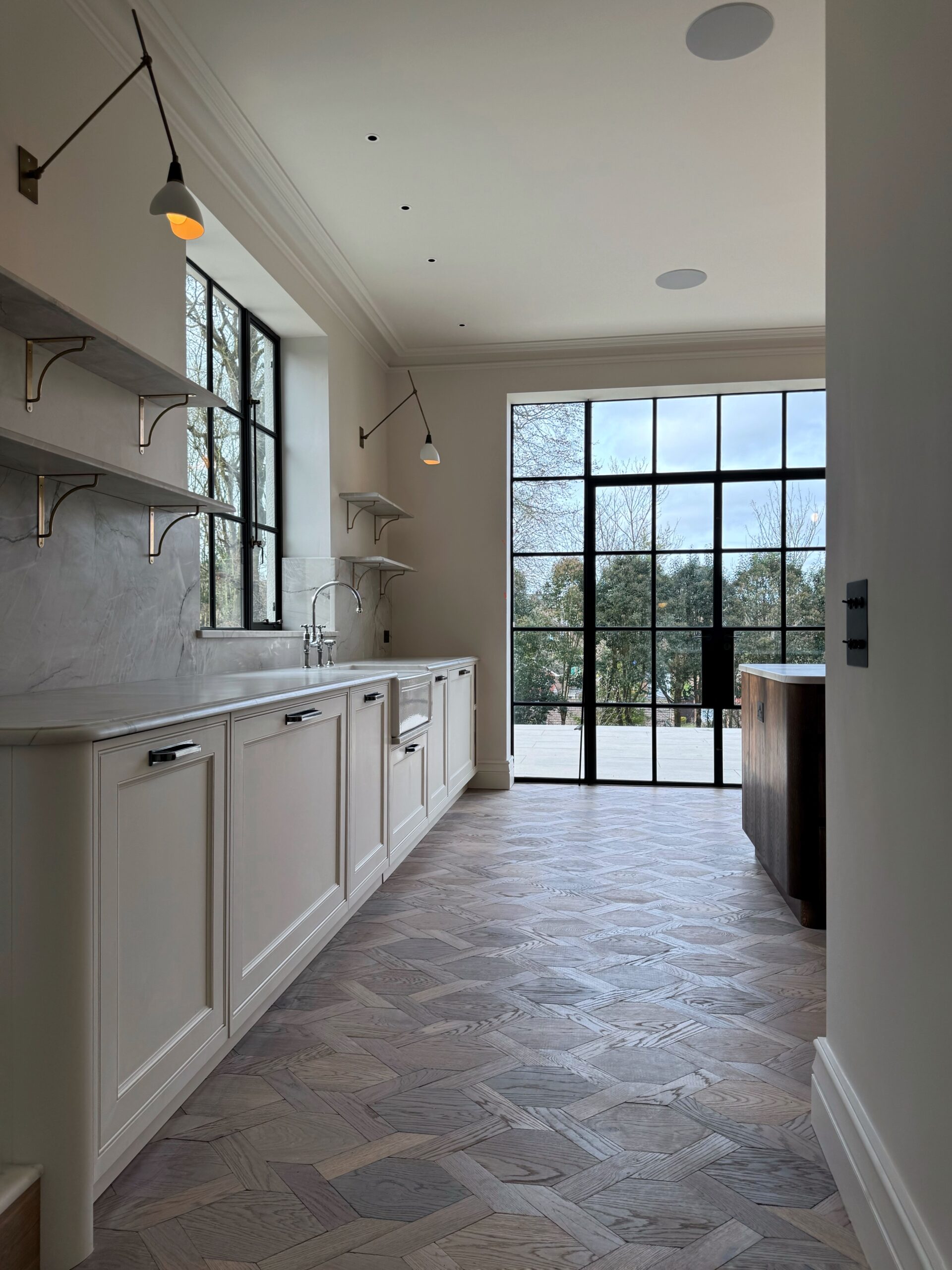 Mansion Weave Smoked White Oiled Parquet Floor Installed, Winchester