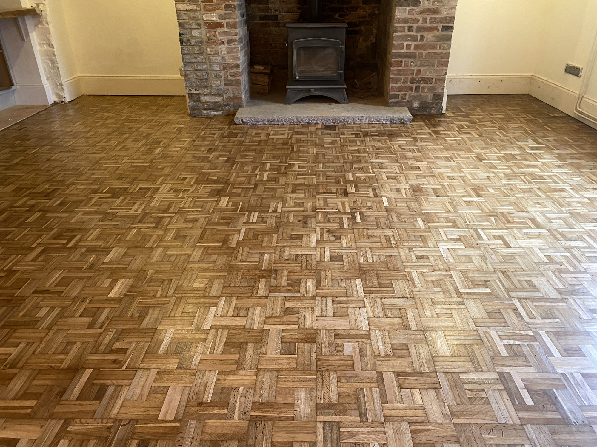 Double-Weave Oak Parquet Floor Repaired & Restored, Salisbury