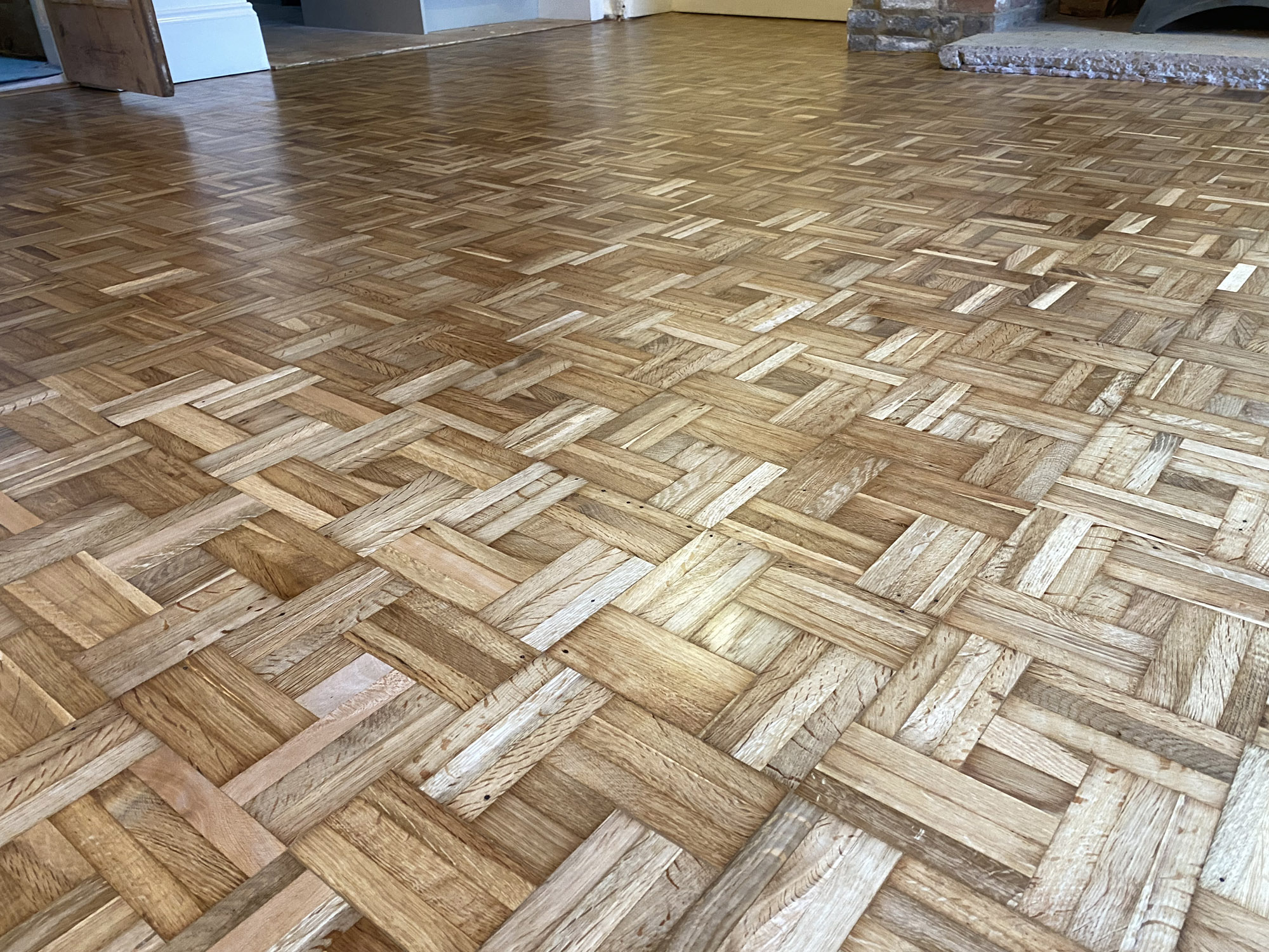 Double-Weave Oak Parquet Floor Repaired & Restored, Salisbury