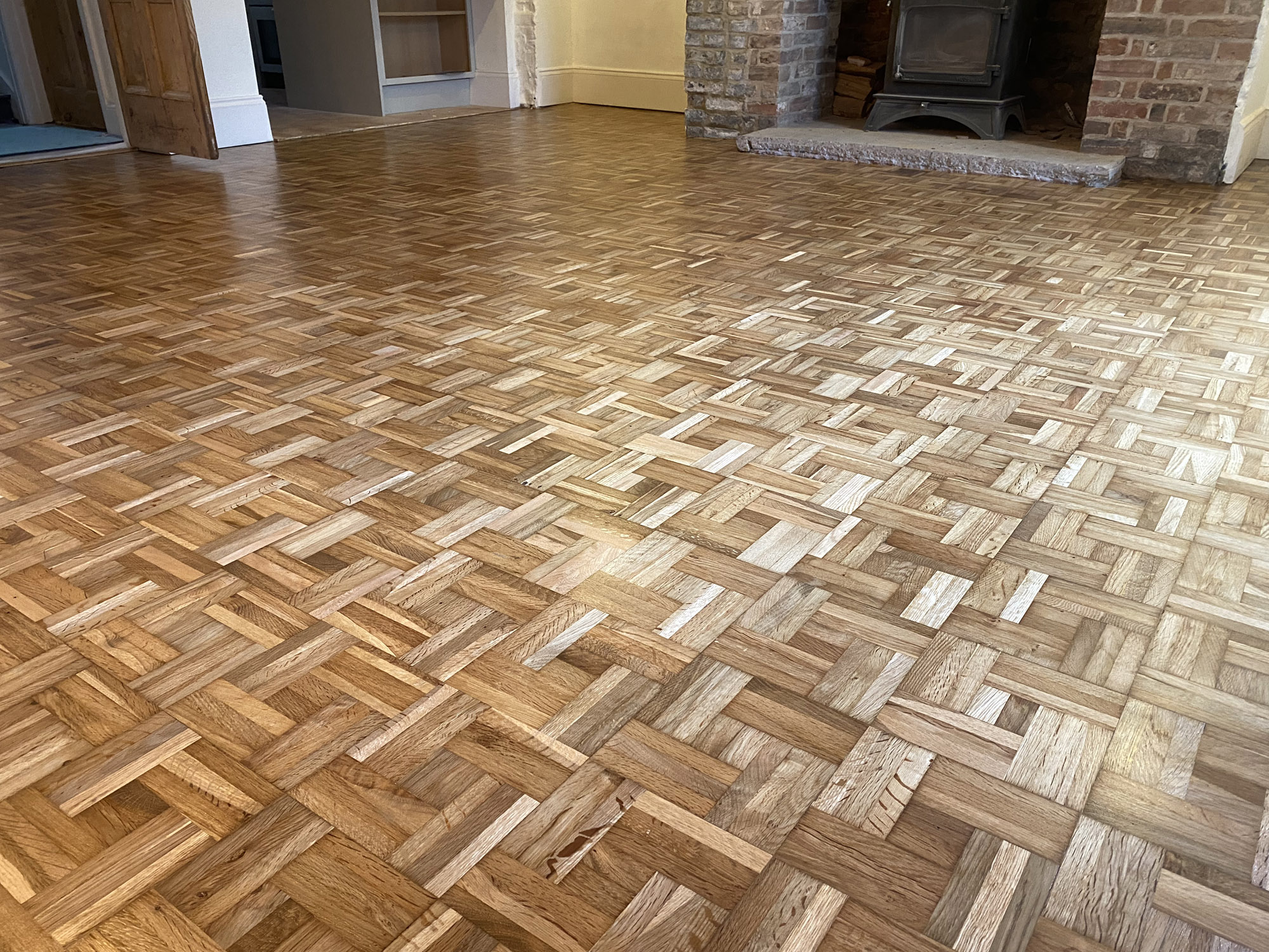 Double-Weave Oak Parquet Floor Repaired & Restored, Salisbury