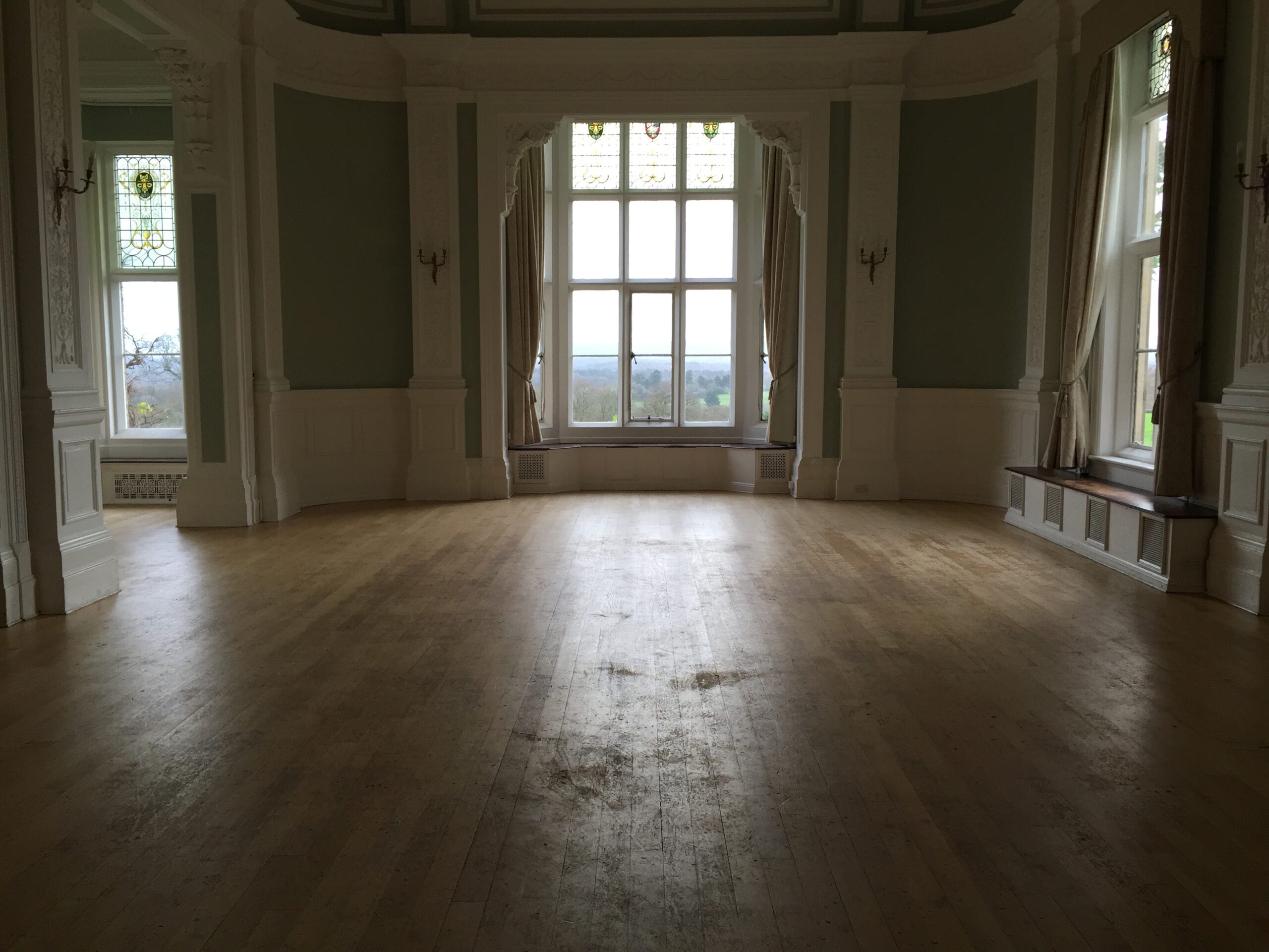 Grand Hall Solid Oak Plank Floor Sanded & Finished, Romsey
