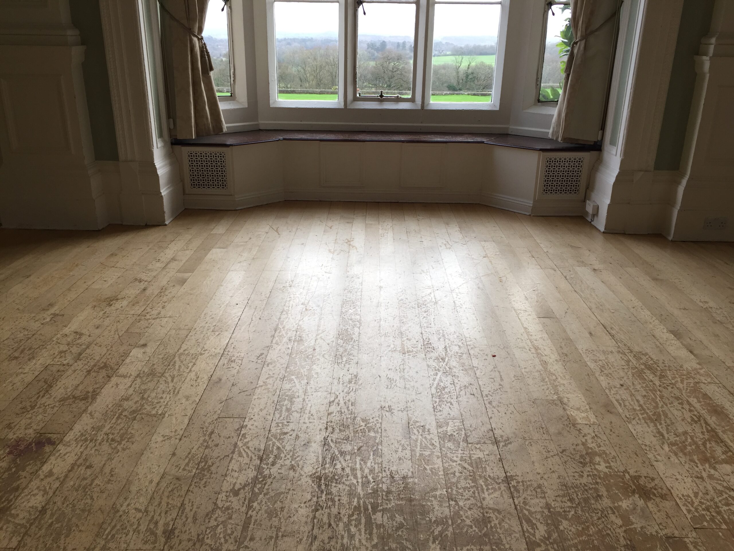 Grand Hall Solid Oak Plank Floor Sanded & Finished, Romsey