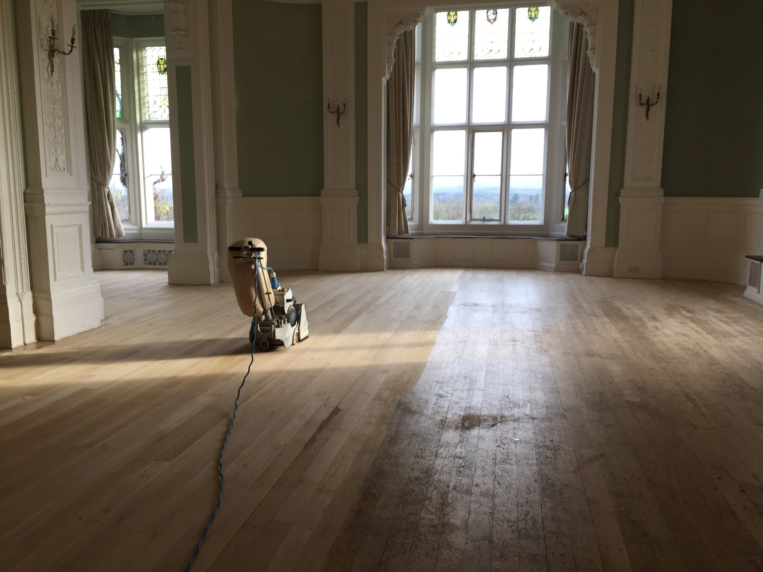 Grand Hall Solid Oak Plank Floor Sanded & Finished, Romsey