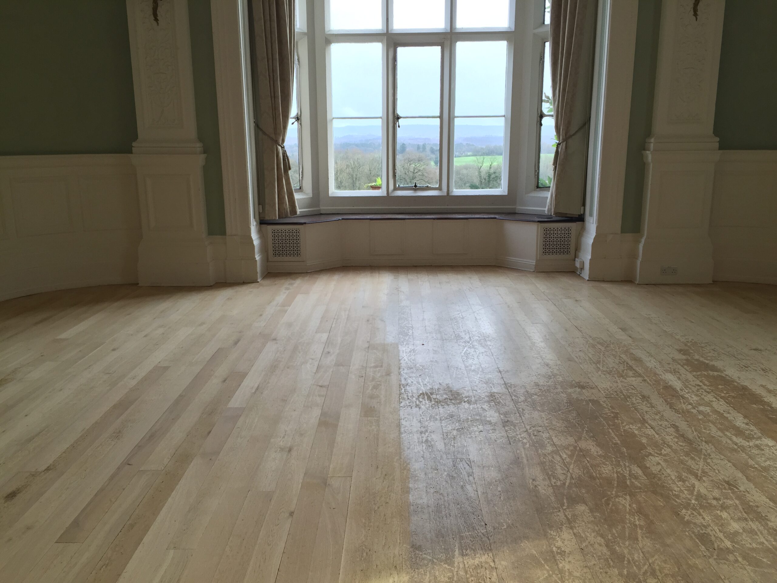 Grand Hall Solid Oak Plank Floor Sanded & Finished, Romsey