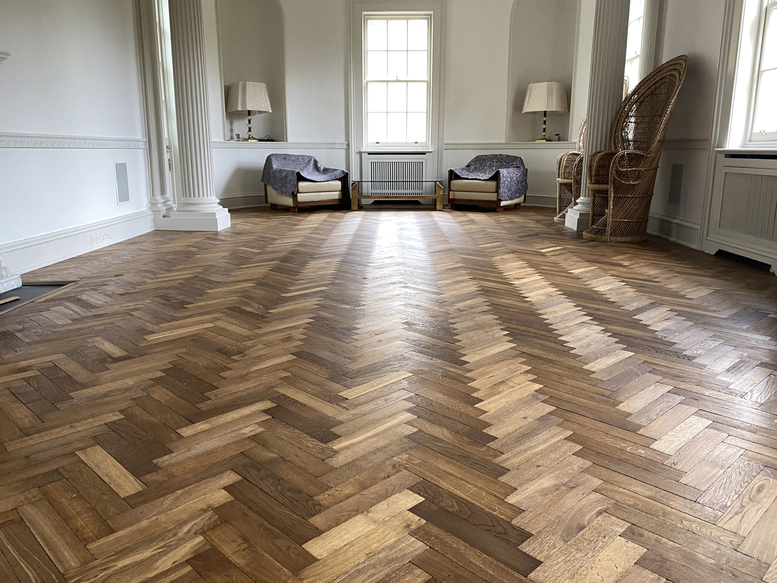 Smoked Herringbone Parquet Fitted, Reddish House, Broad Chalke, Salisbury