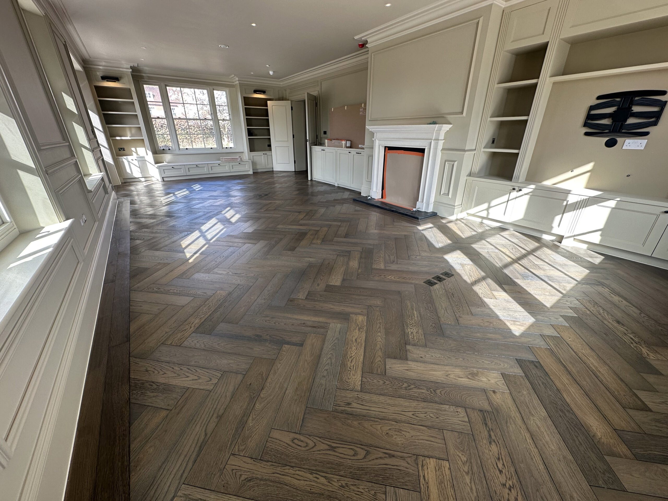 Bespoke Dark Grey Herringbone Parquet Flooring Installed, Southampton