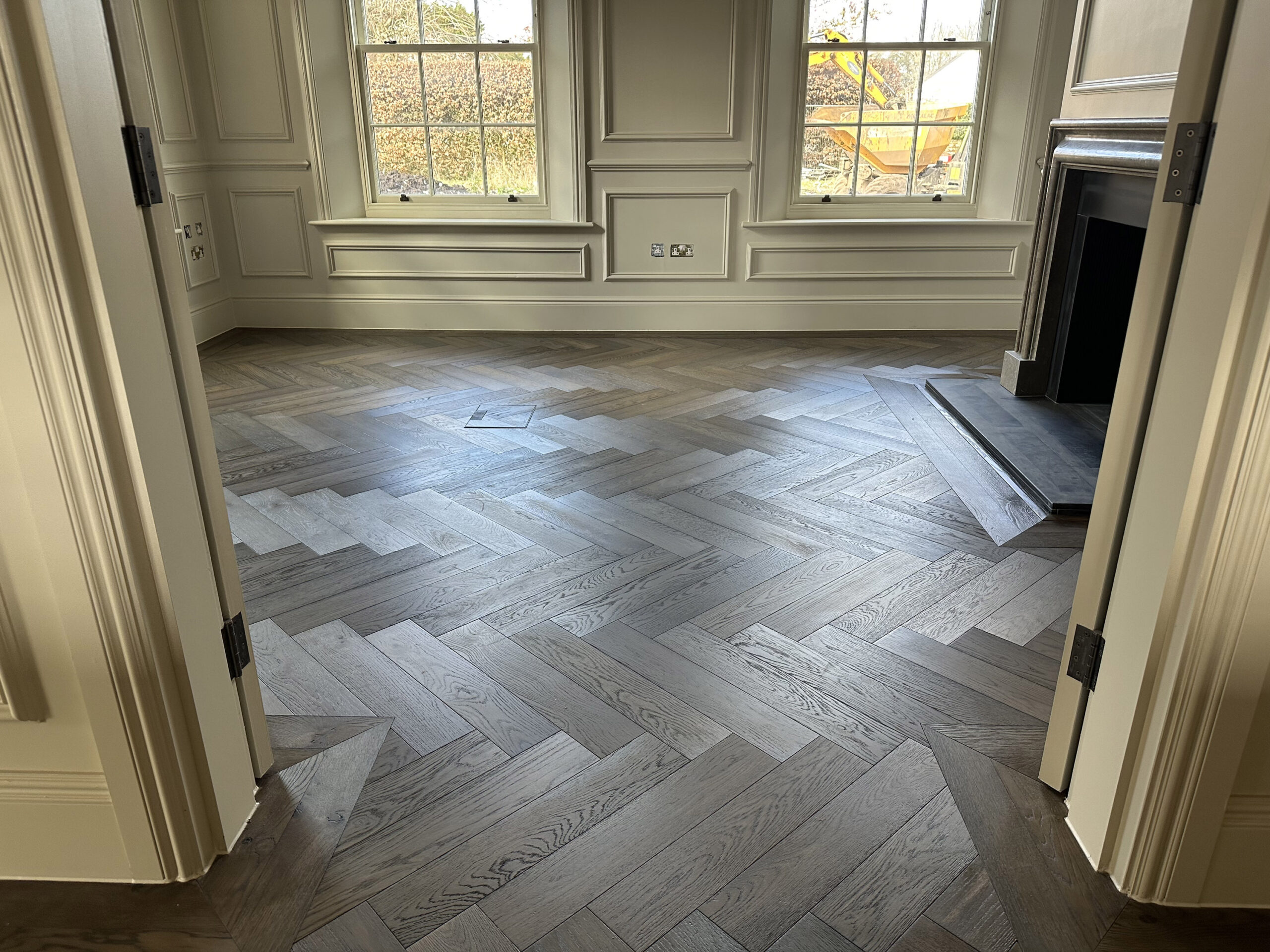 Bespoke Dark Grey Herringbone Parquet Flooring Installed, Southampton