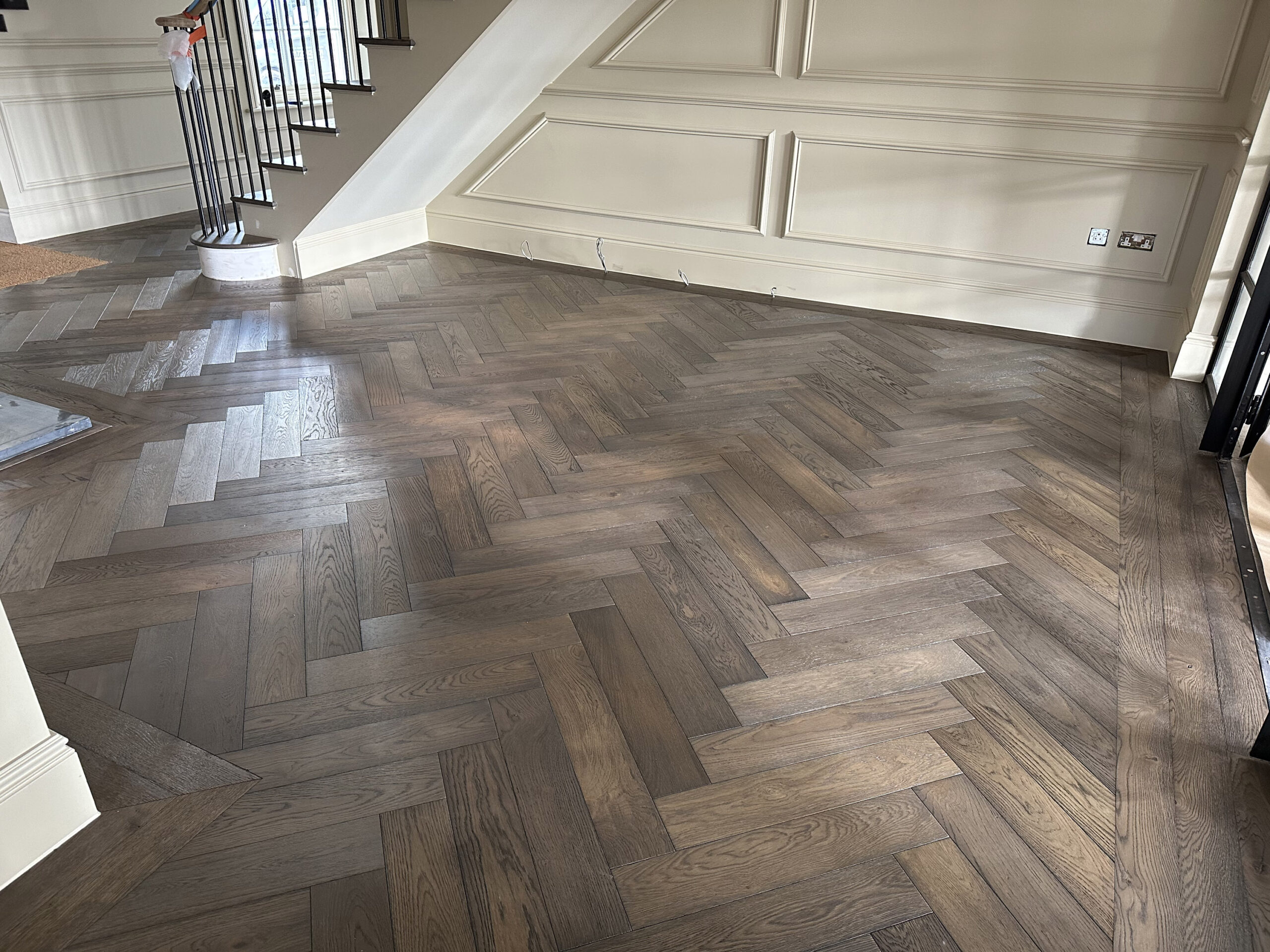 Bespoke Dark Grey Herringbone Parquet Flooring Installed, Southampton