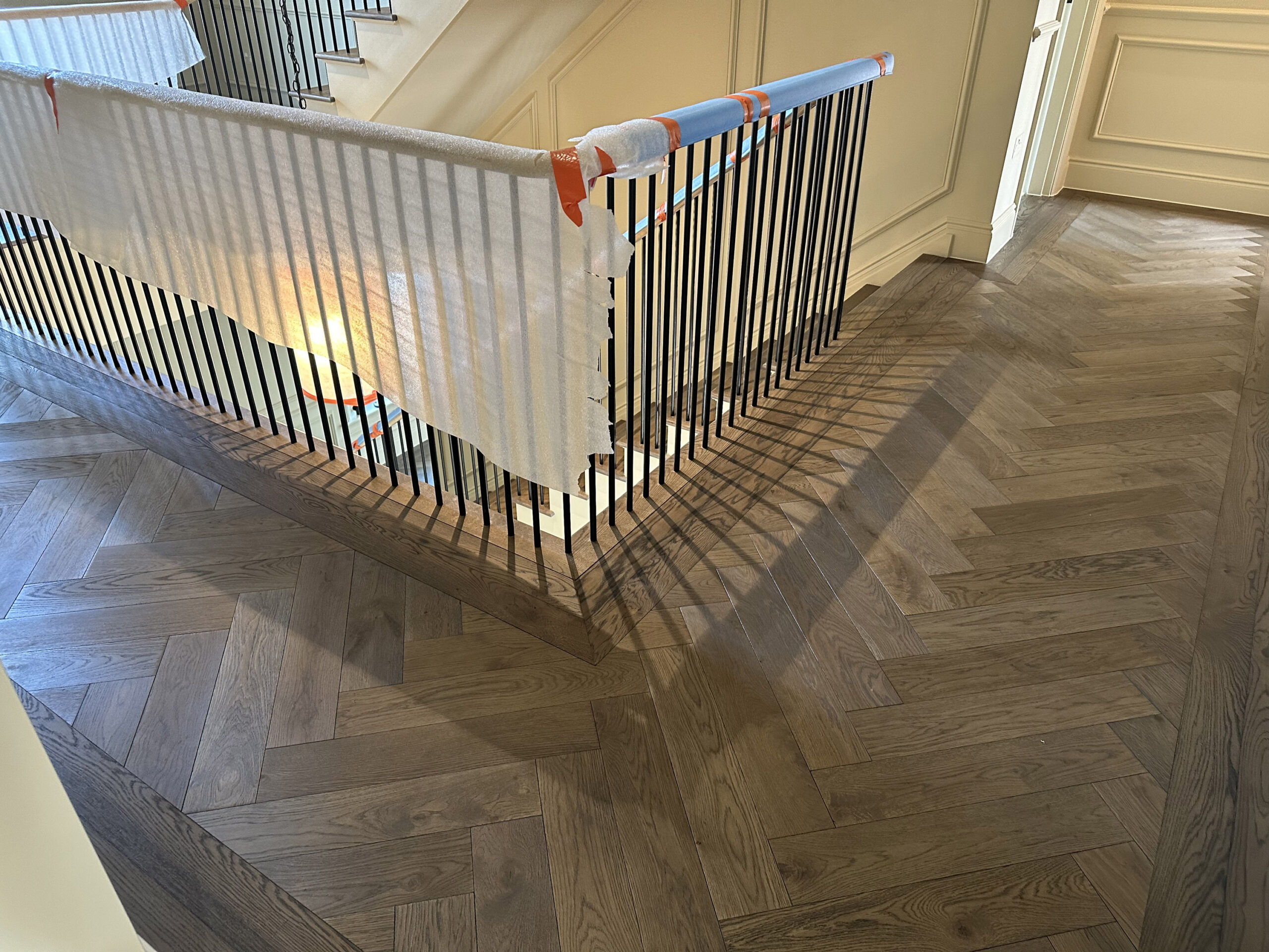 Bespoke Dark Grey Herringbone Parquet Flooring Installed, Southampton