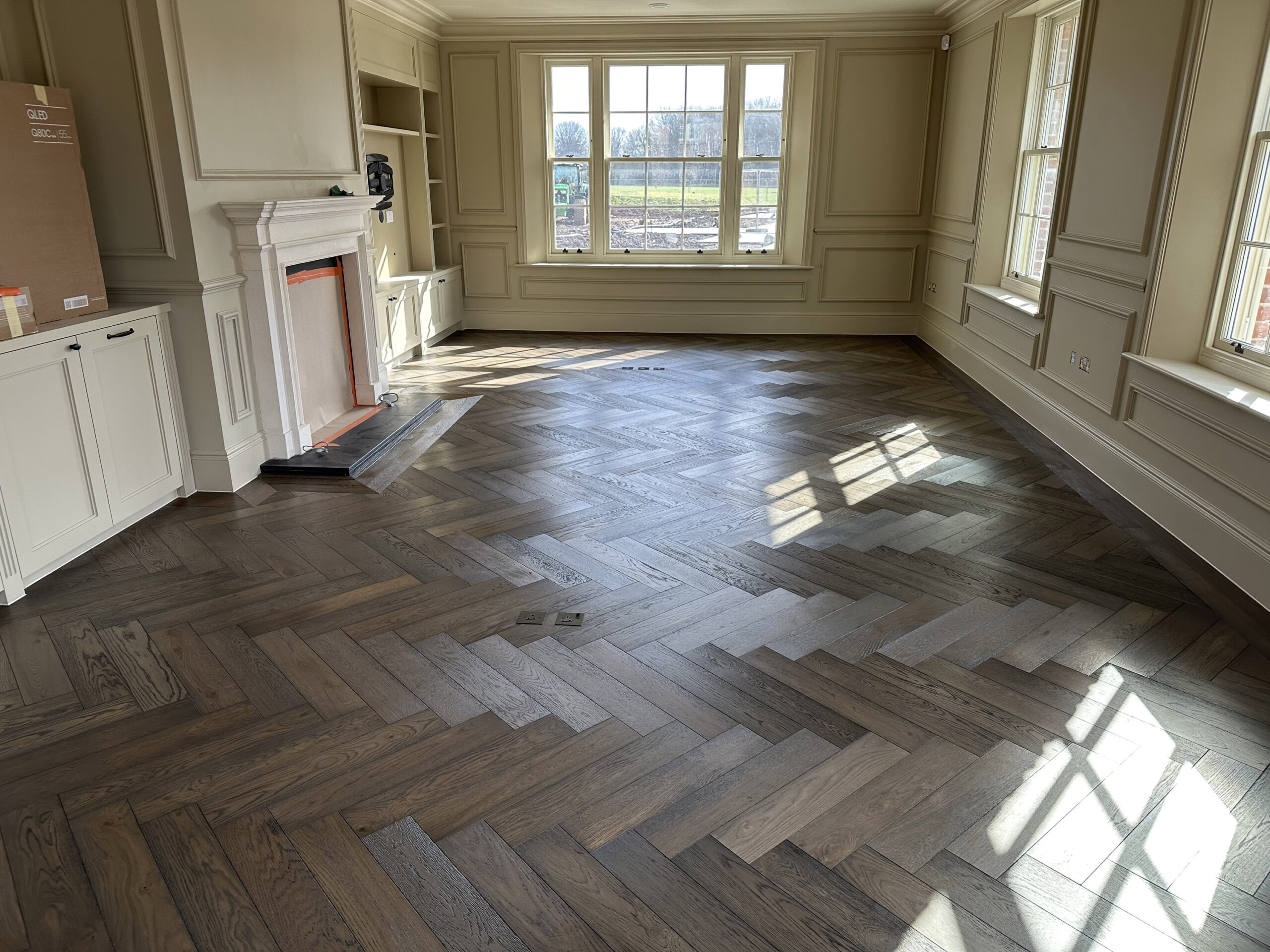 Bespoke Dark Grey Herringbone Parquet Flooring Installed, Southampton
