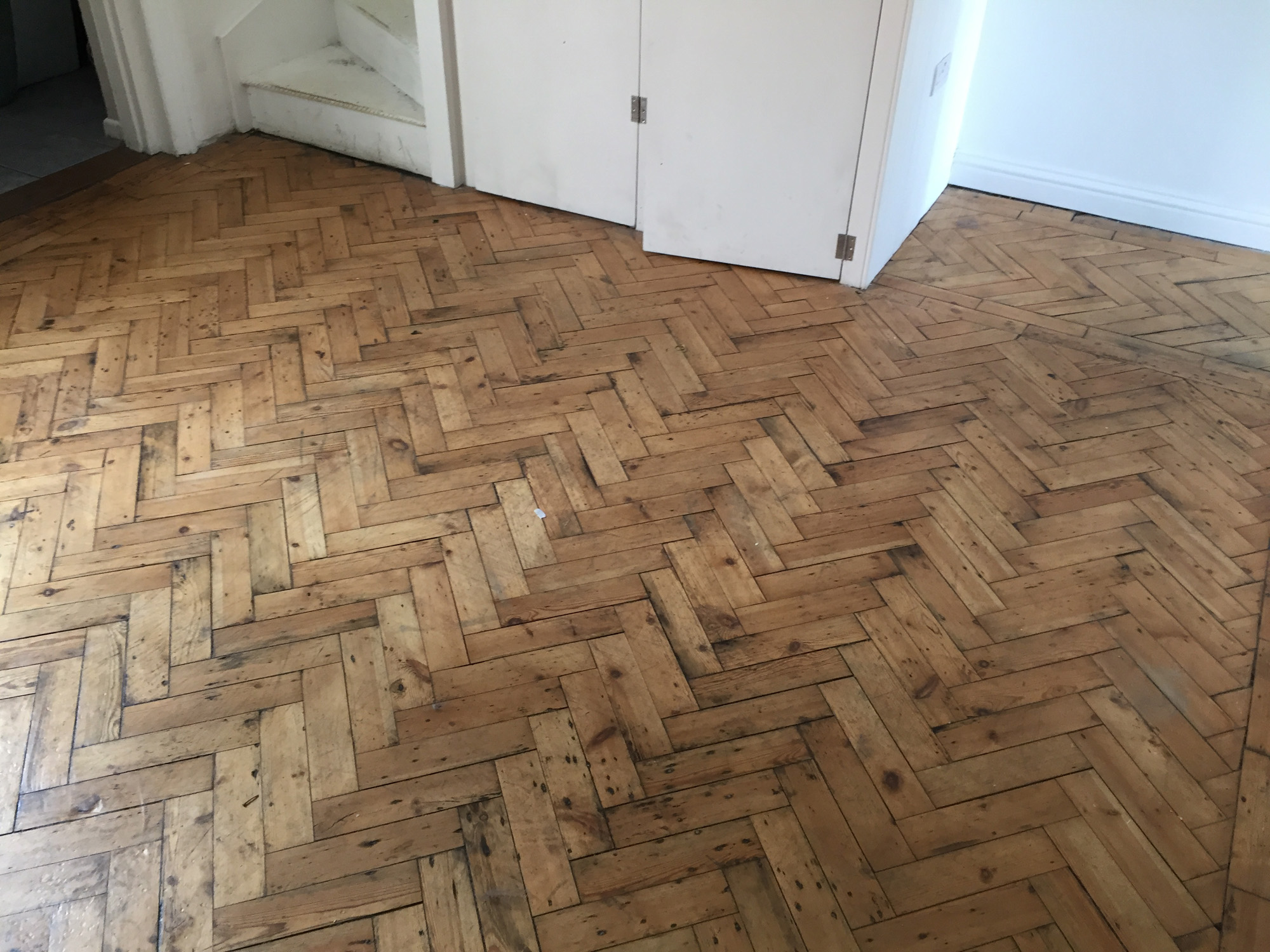 Pine Herringbone Parquet Floor Sanded & Restored, Southampton