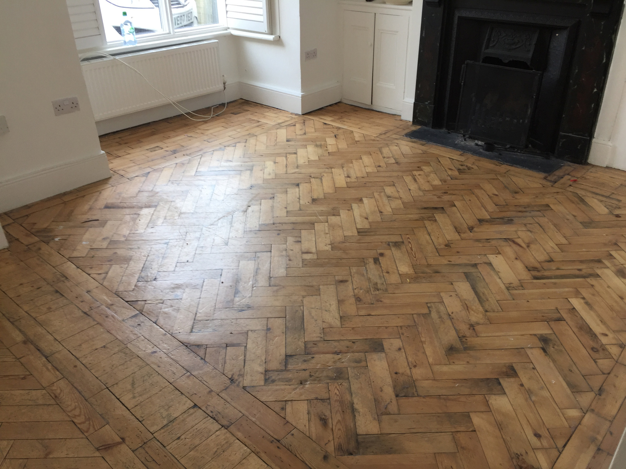 Pine Herringbone Parquet Floor Sanded & Restored, Southampton