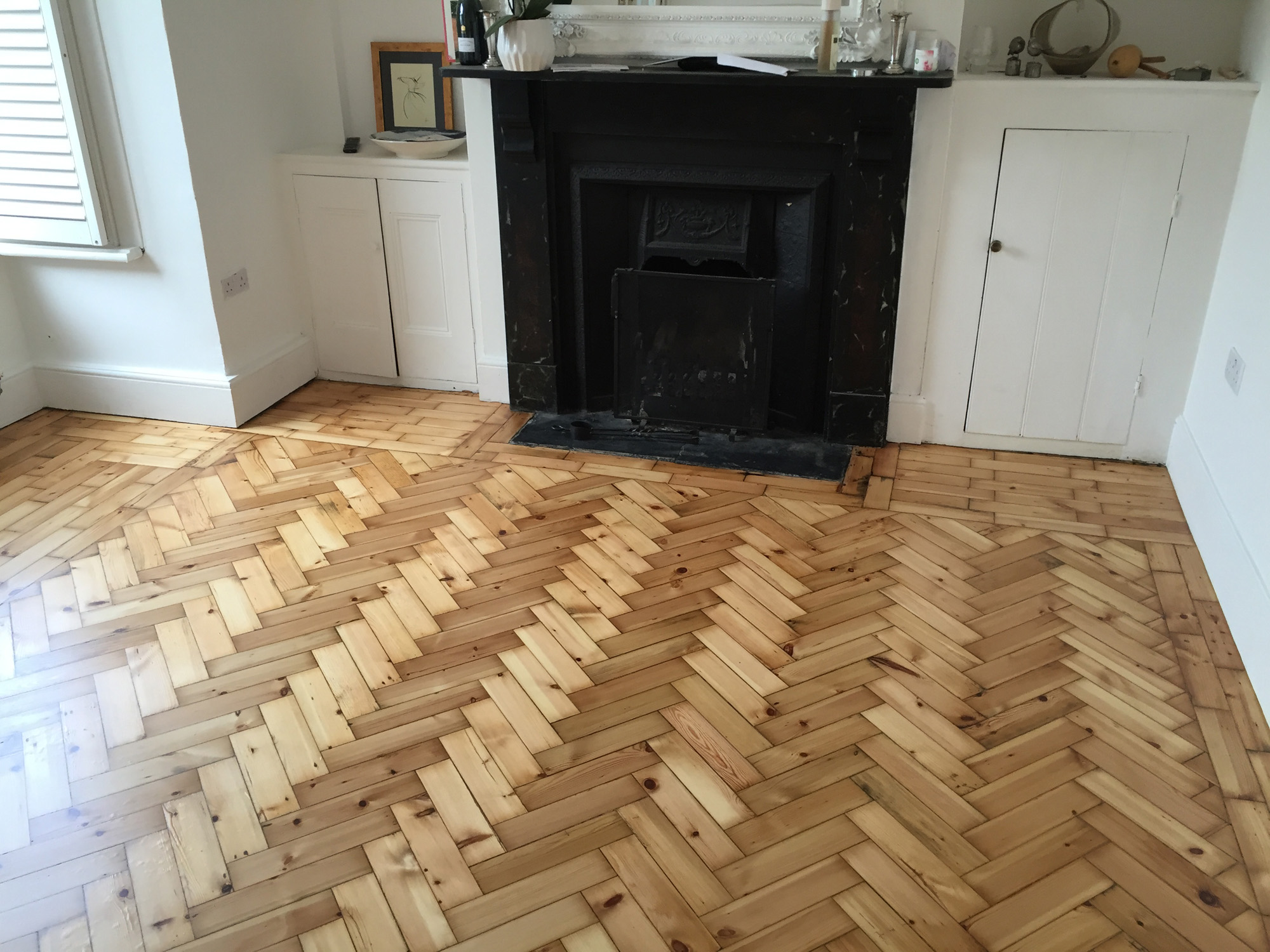 Pine Herringbone Parquet Floor Sanded & Restored, Southampton