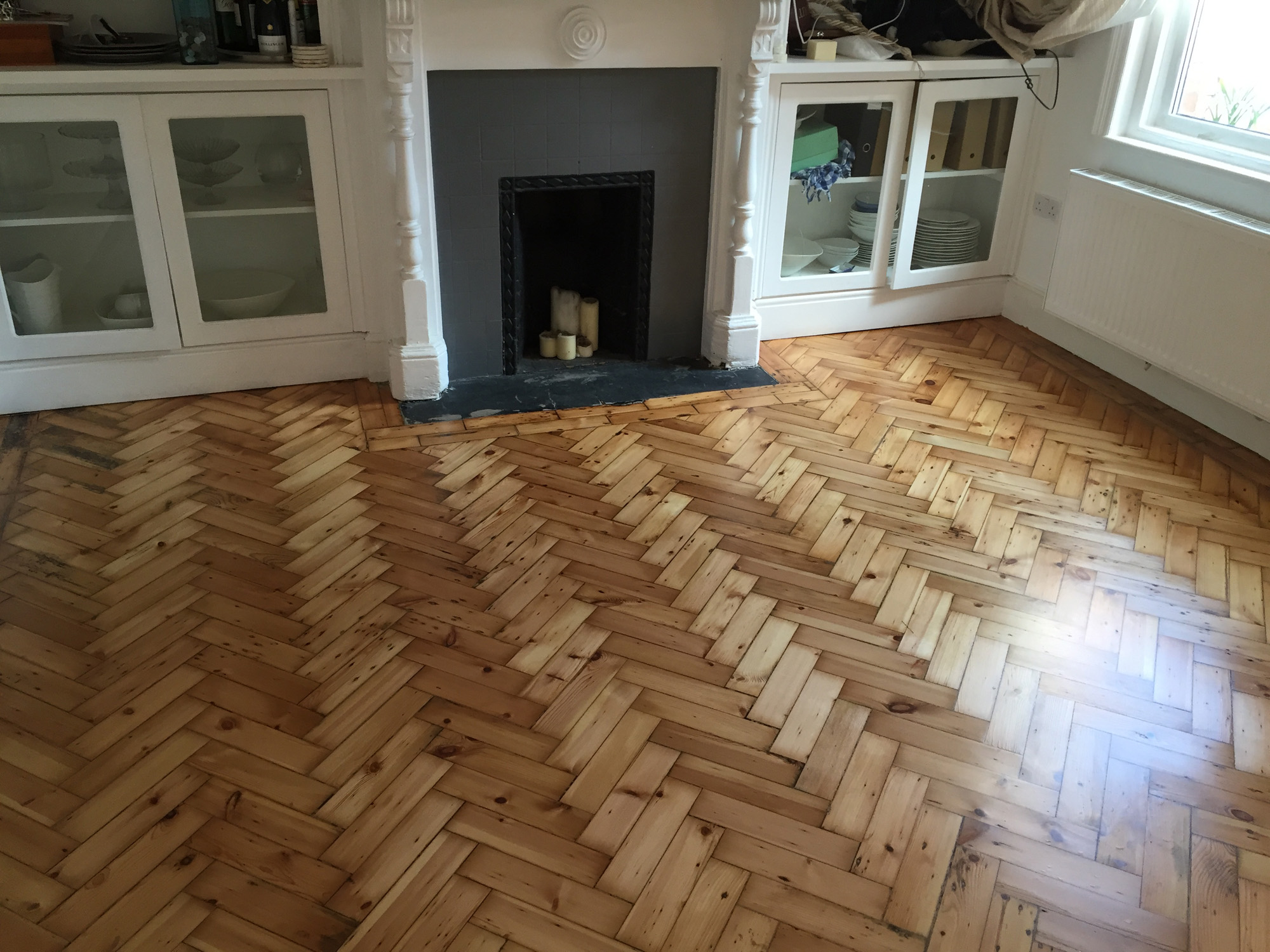 Pine Herringbone Parquet Floor Sanded & Restored, Southampton