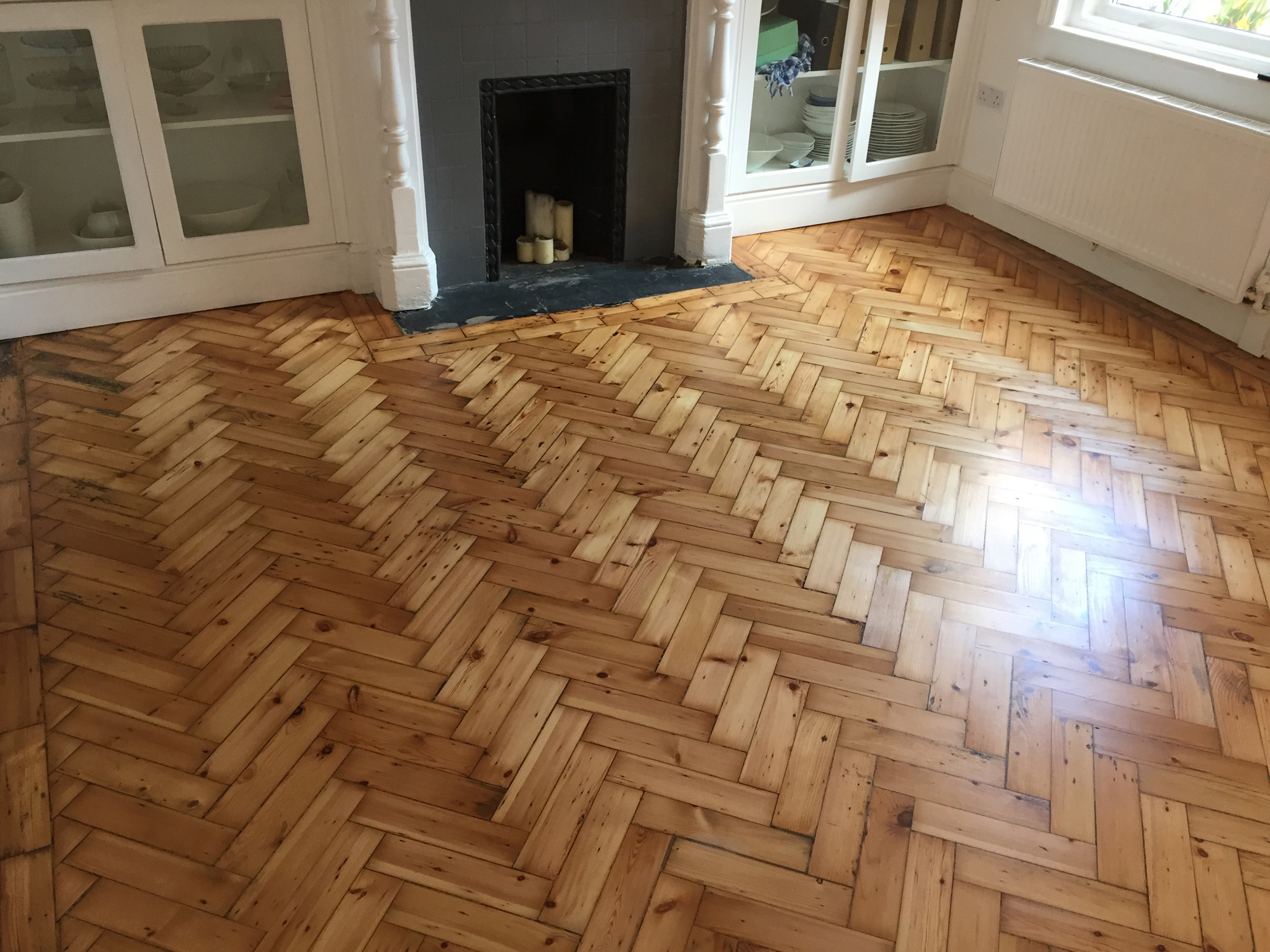 Pine Herringbone Parquet Floor Sanded & Restored, Southampton
