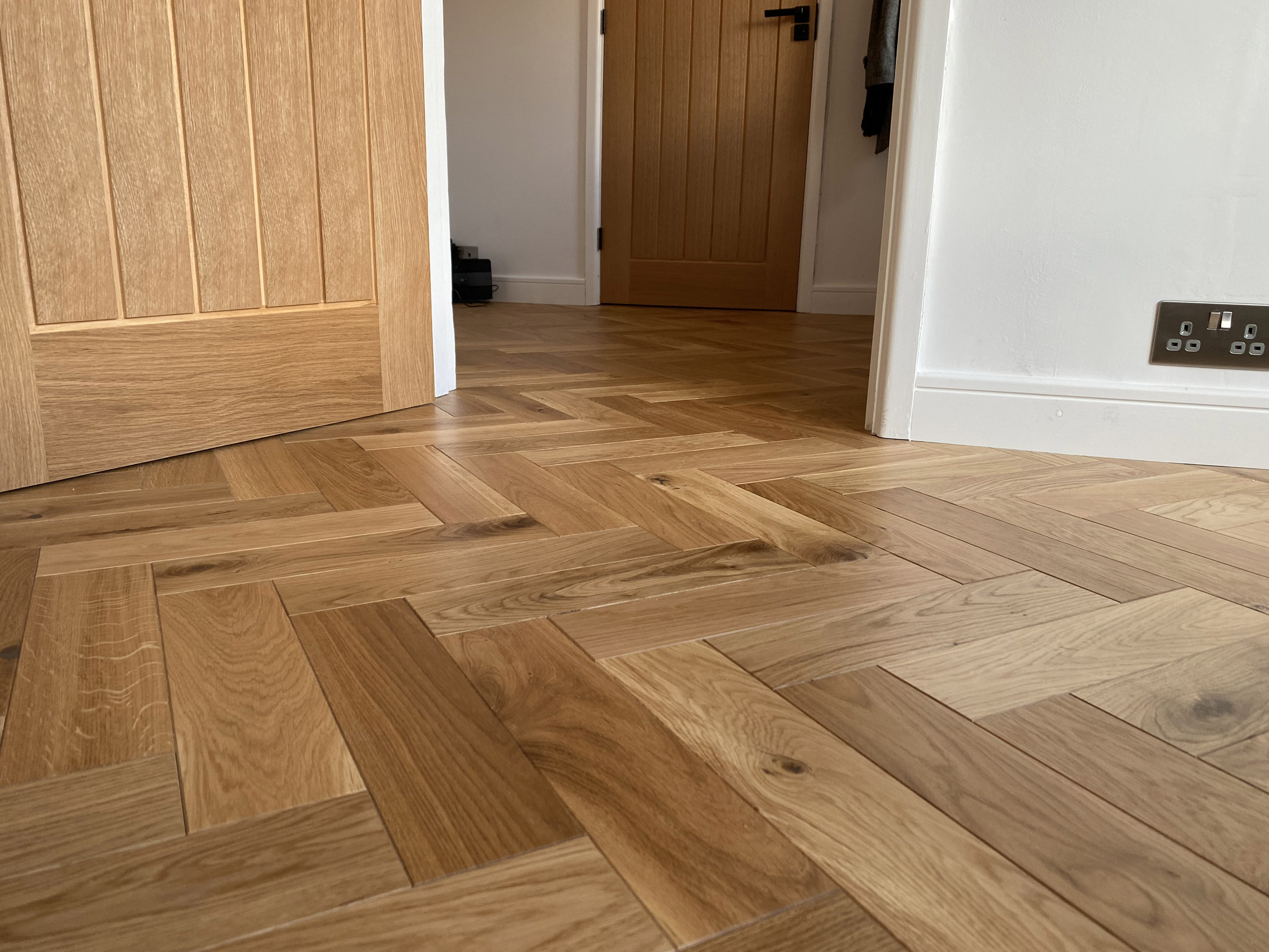 Rustic Oiled Oak Parquet Floor Installation, Southampton