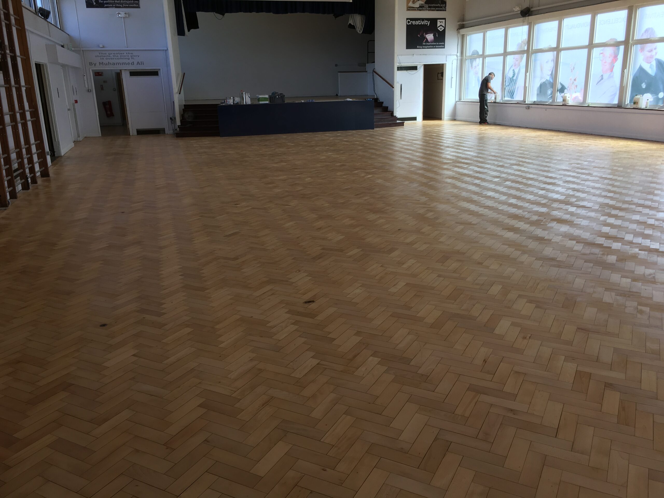 Parquet Hall Floor Sanded & Restored, Pewsey Vale School, Wiltshire