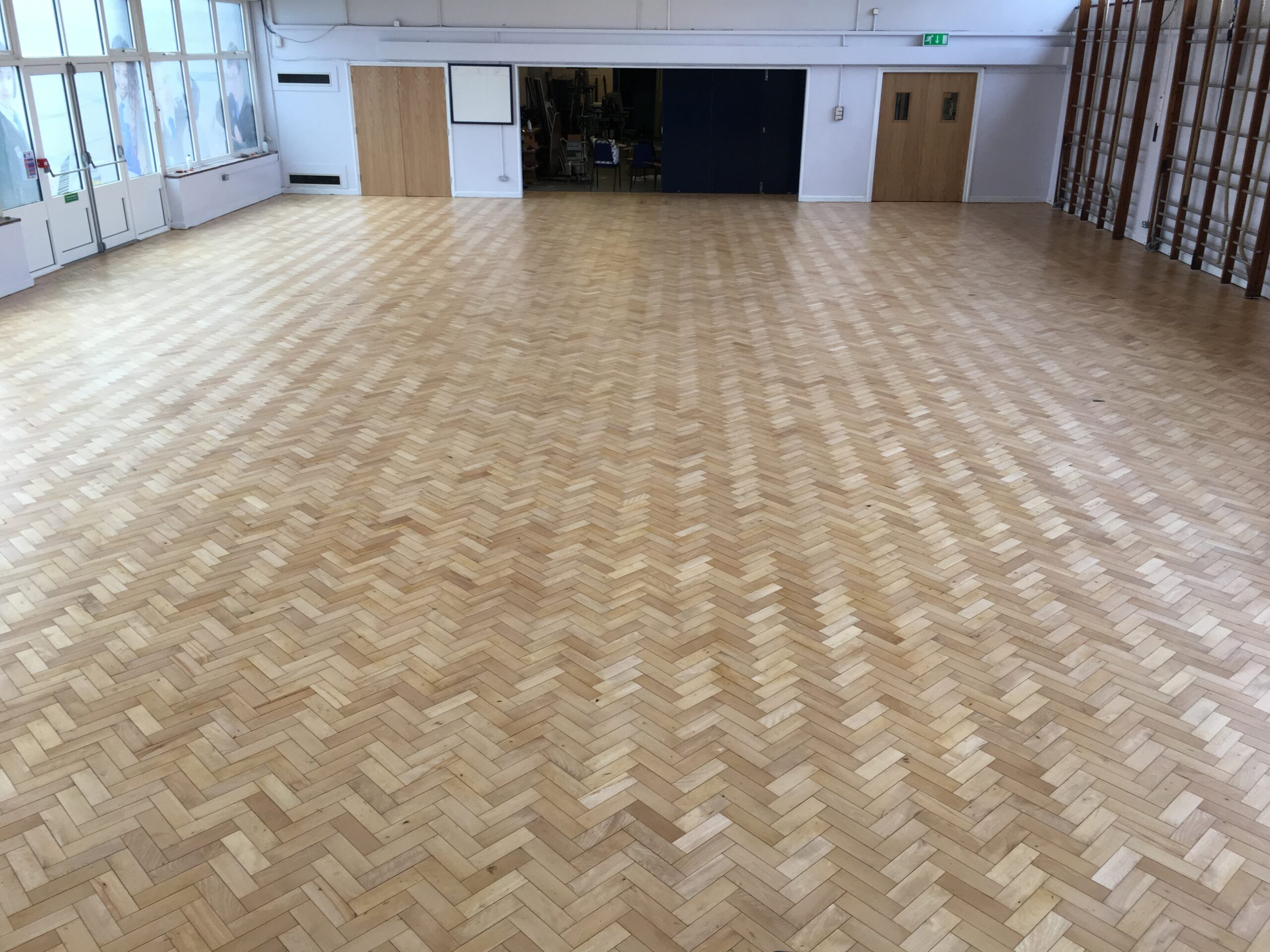 Parquet Hall Floor Sanded & Restored, Pewsey Vale School, Wiltshire