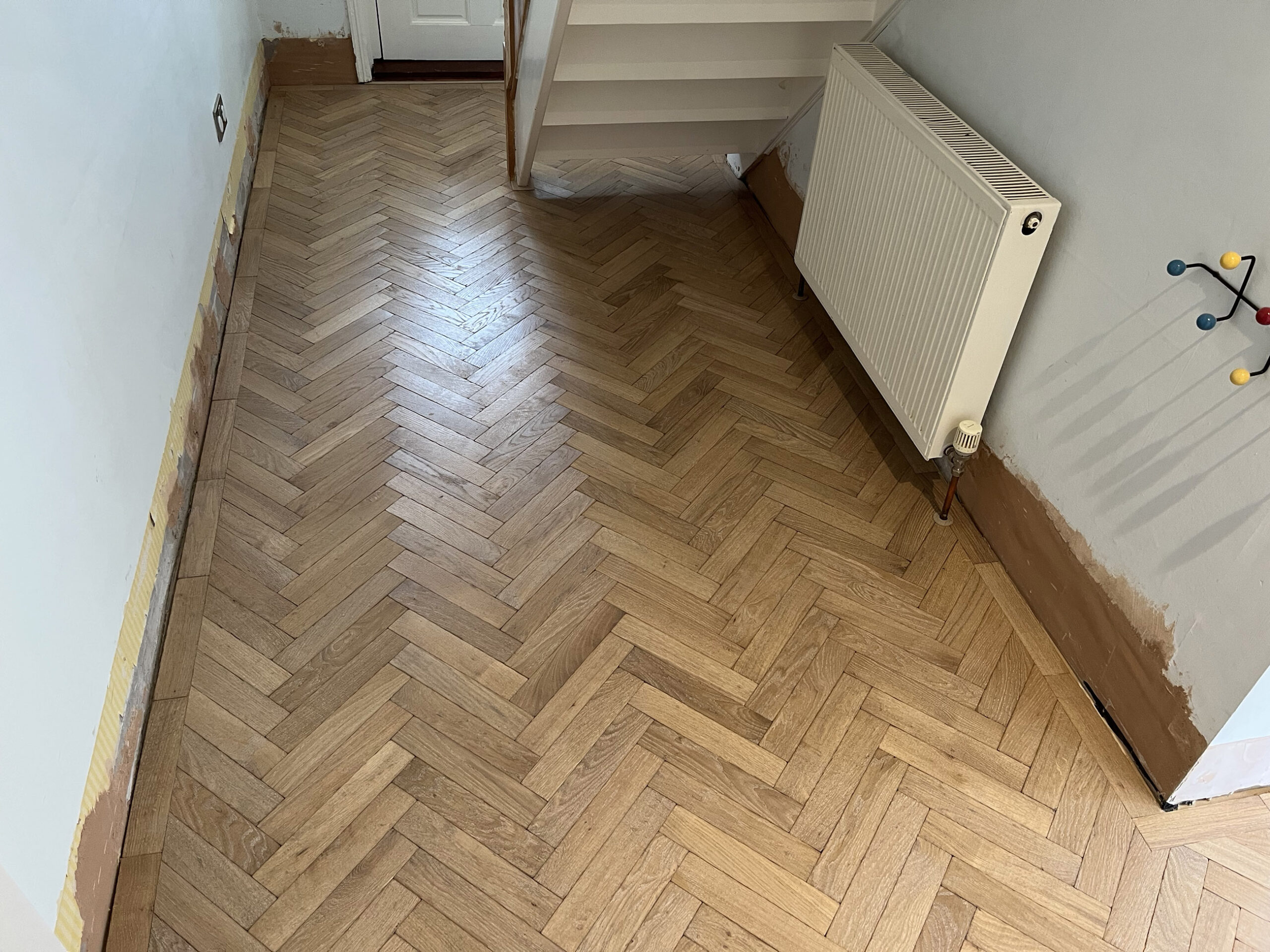 Tumbled & Distressed Light-Smoked Parquet Flooring Fitted, Fordingbridge