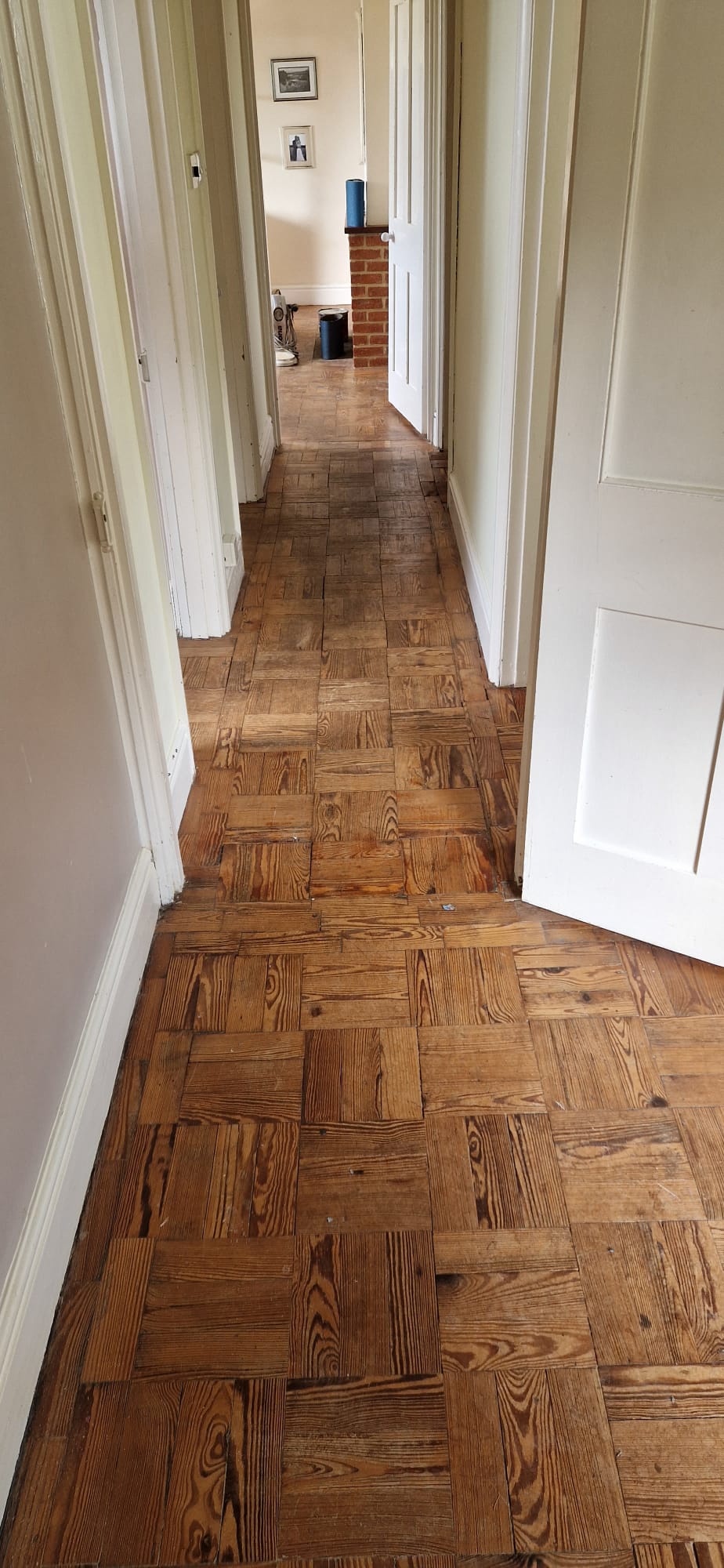Pitch Pine Basket Weave Parquet Floor Restored, Southampton