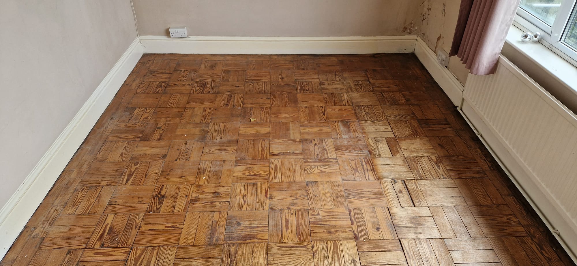 Pitch Pine Basket Weave Parquet Floor Restored, Southampton