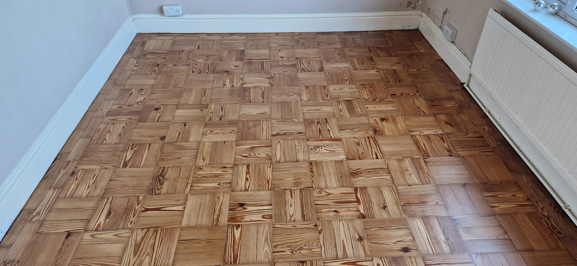 Pitch Pine Basket Weave Parquet Floor Restored, Southampton