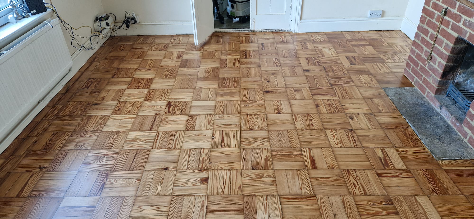 Pitch Pine Basket Weave Parquet Floor Restored, Southampton