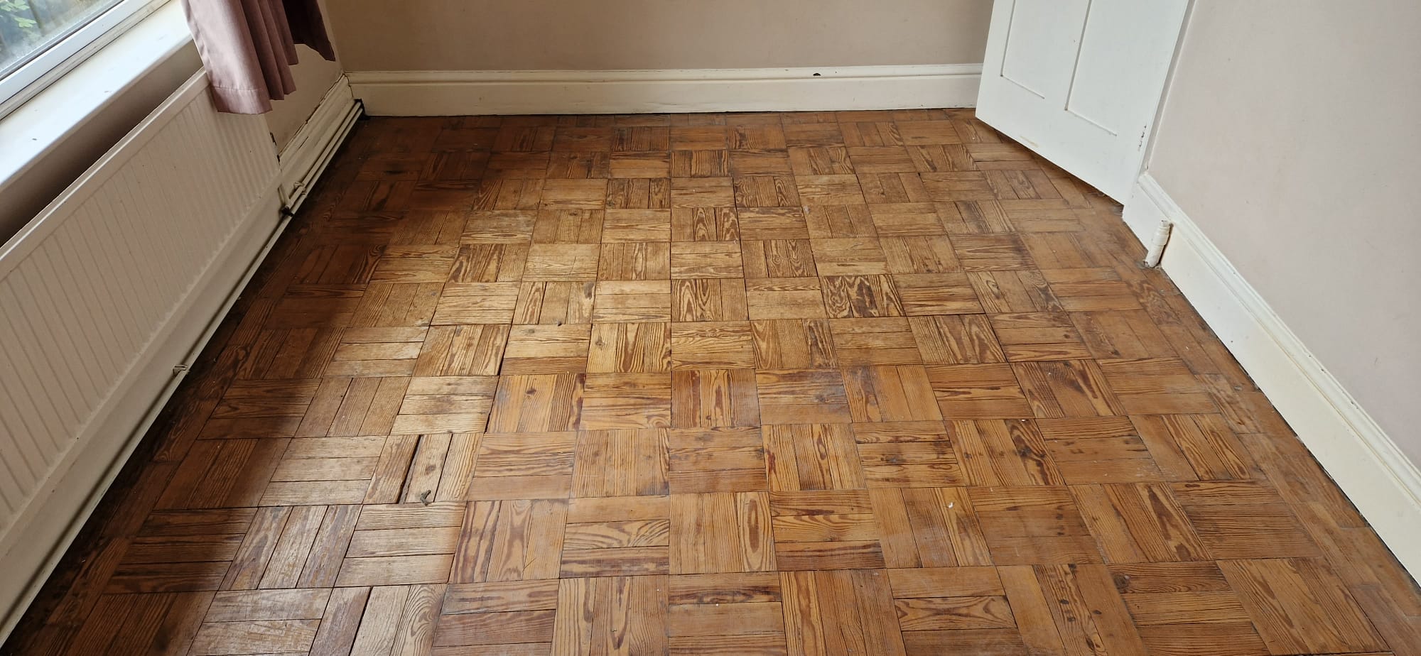 Pitch Pine Basket Weave Parquet Floor Restored, Southampton