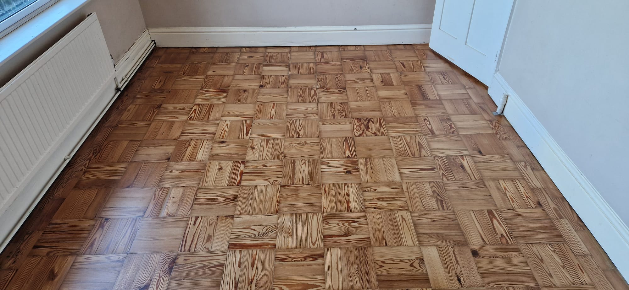 Pitch Pine Basket Weave Parquet Floor Restored, Southampton