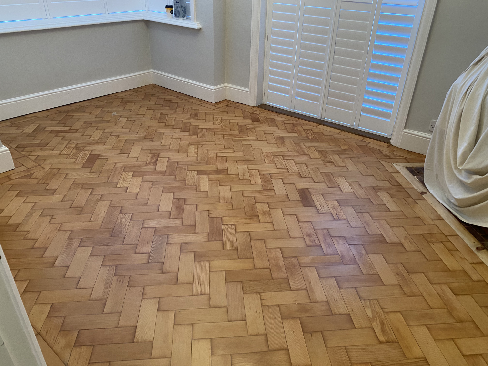 Pitch Pine Herringbone Floor Sanded & Restored, Southampton